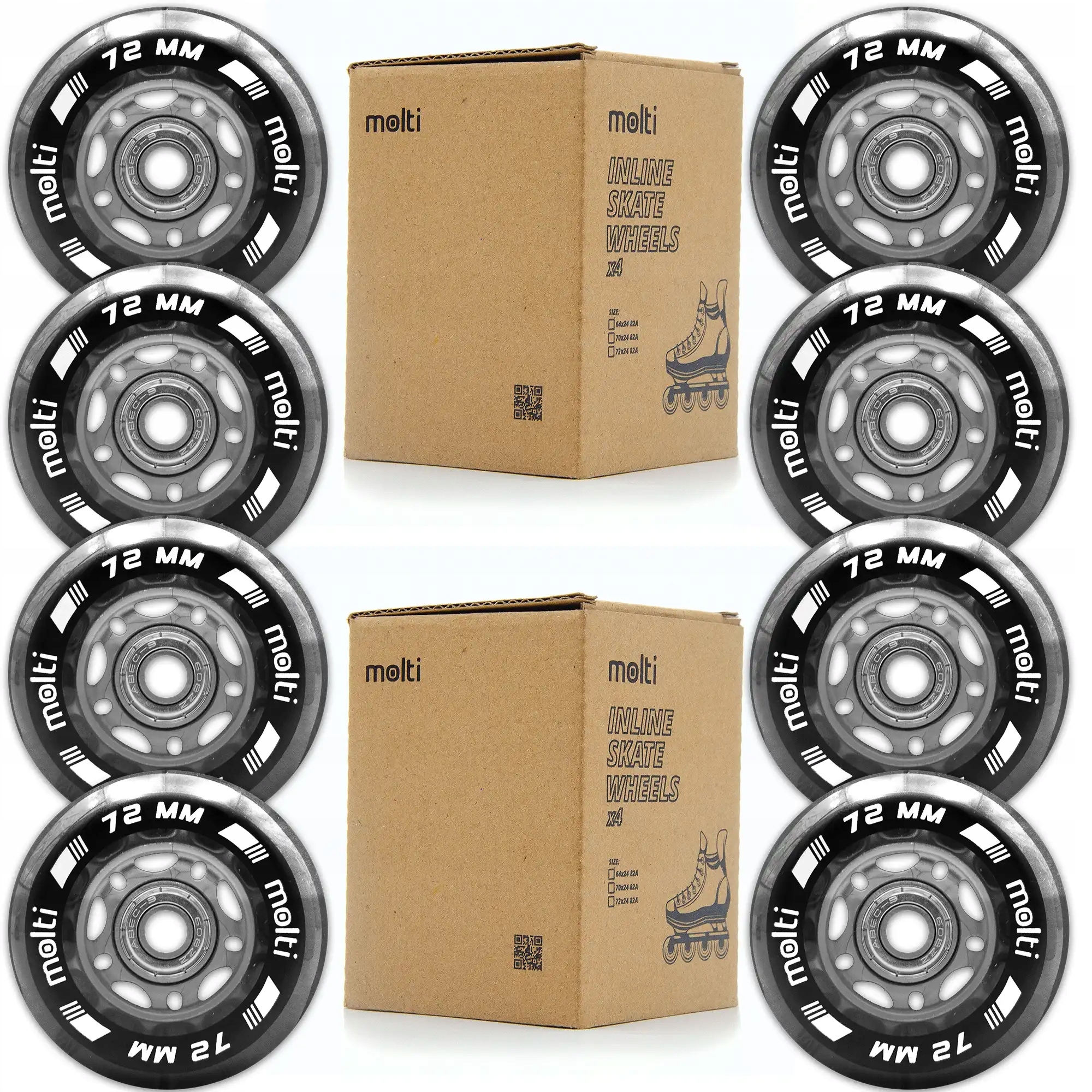 Zestaw 8x kółka 72mm łożyska abec-9 do rolek łyżworolek kauczukowe molti