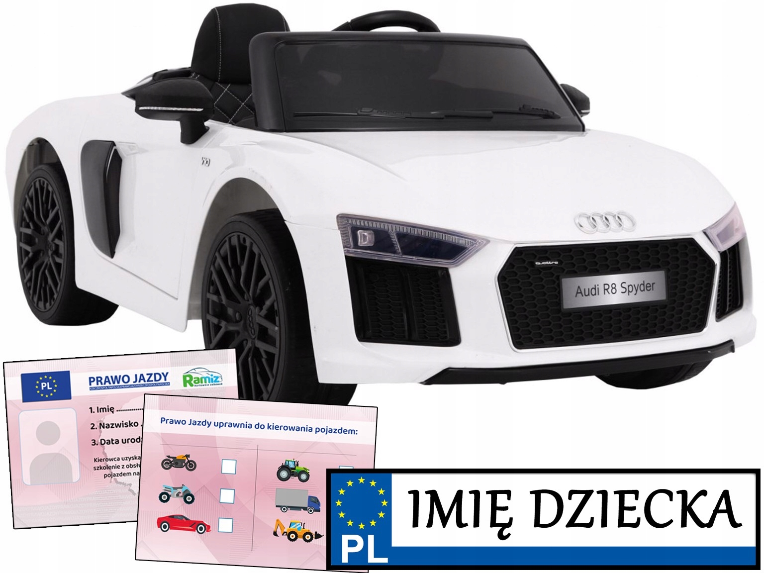 samochód dla dzieci Audi R8 Spyder pilot Na Roczek prawko Gratisy