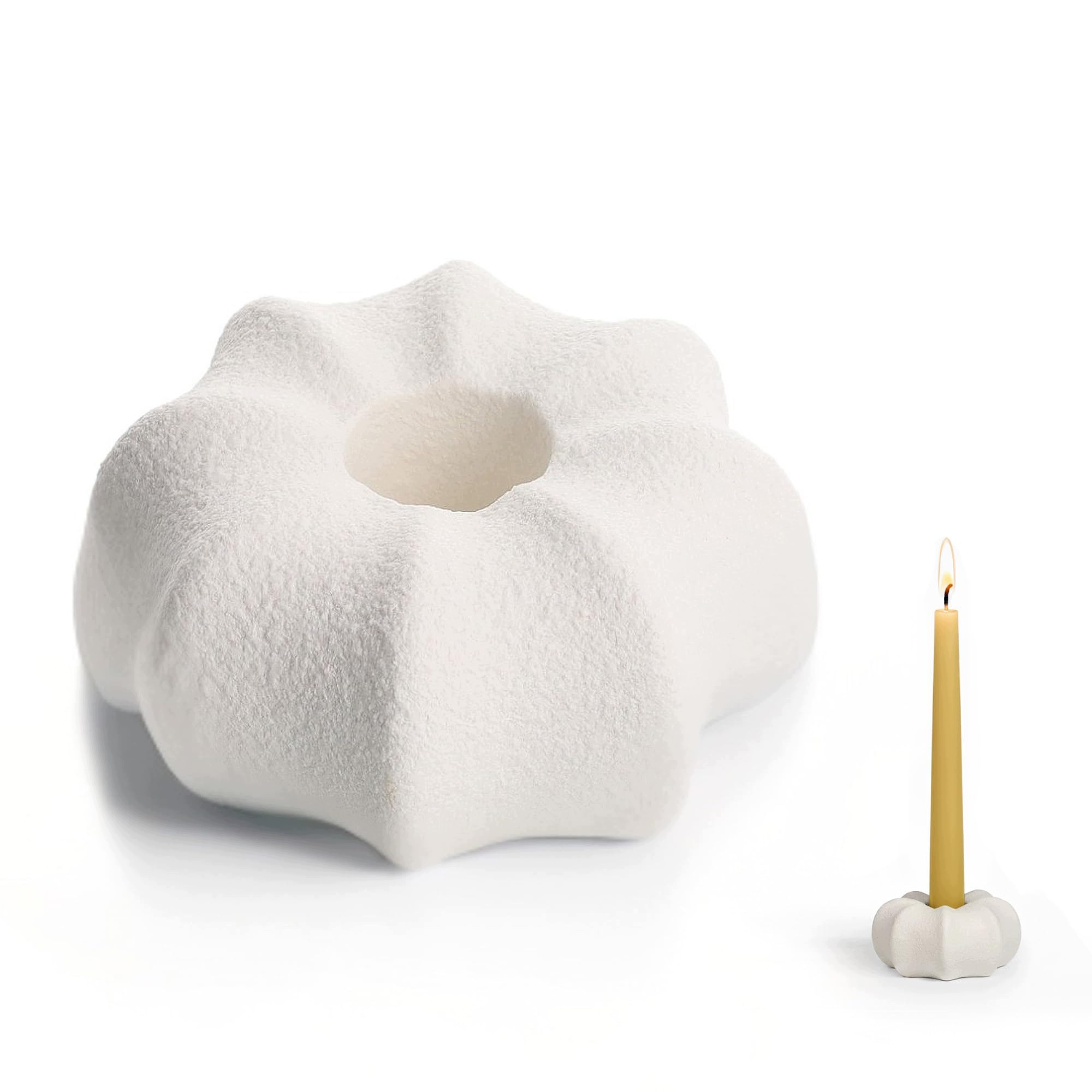 Keramický Svícen Bílý Minimalistický Na Stožárkovou Svíčku 2 CM