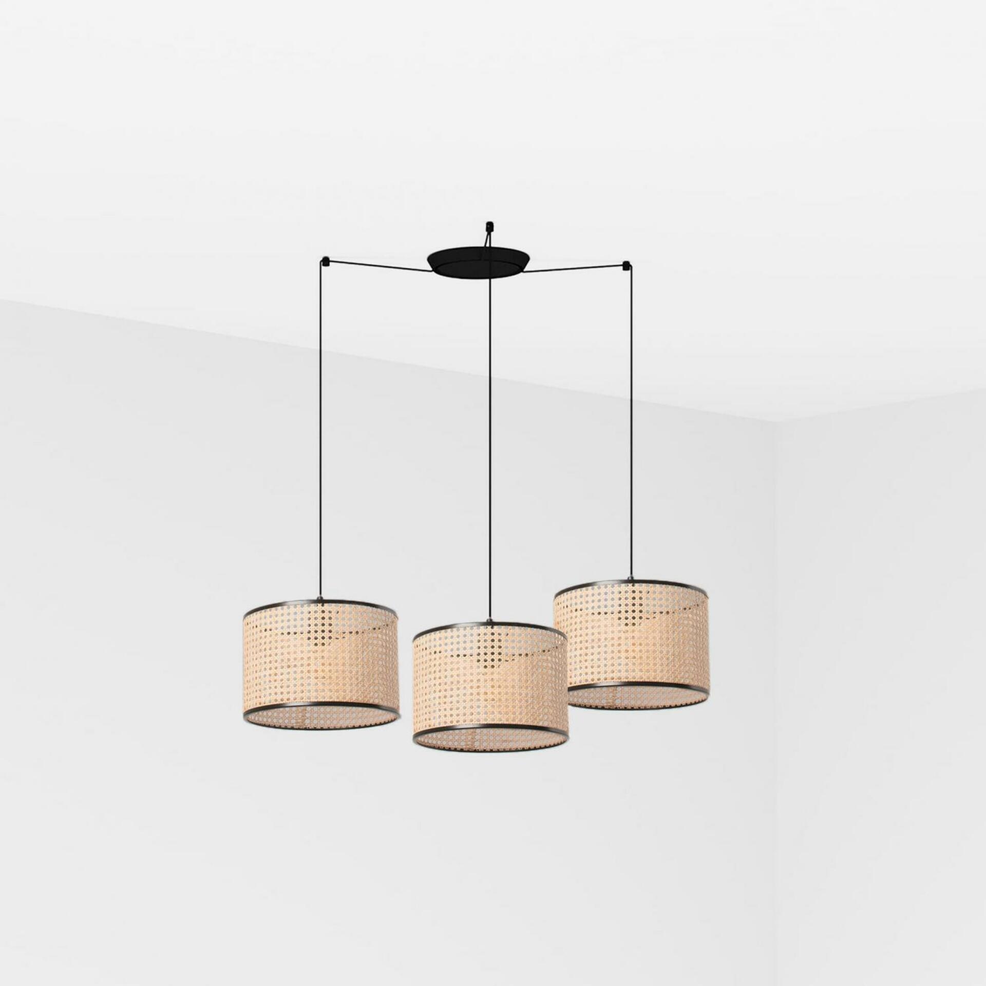 Závesné svietidlo Faro Mambo čierna/ratan, priemer 320 mm, 3xE27