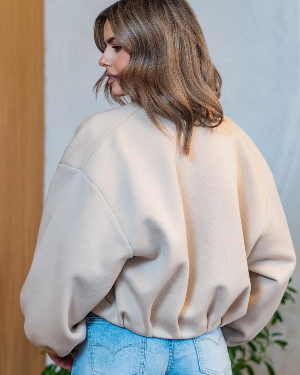 Dámská béžová oversize bunda s podšívkou Velikost S Model 1087