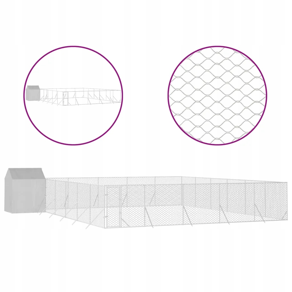 Levně vidaXL Kotec pro psa se střechou, stříbrná, 12x12x2,5 m, ocel ocel