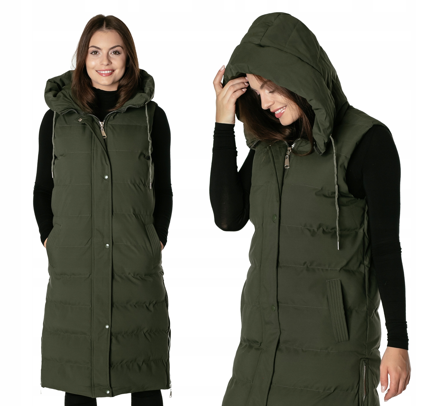 Dlouhá teplá dámská péřová zateplená vesta Vesta Zimní 3157-2 XL