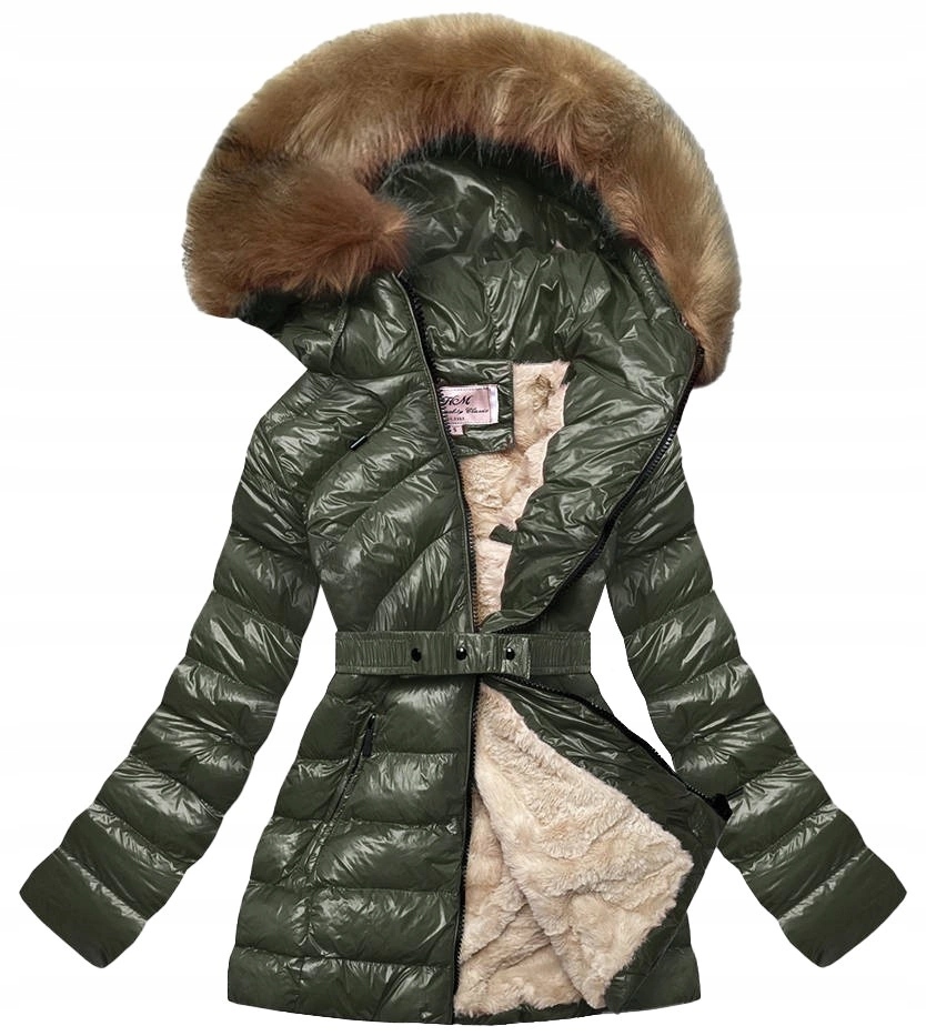 Lesklá Zimní Bunda W674 Khaki XXL (44)