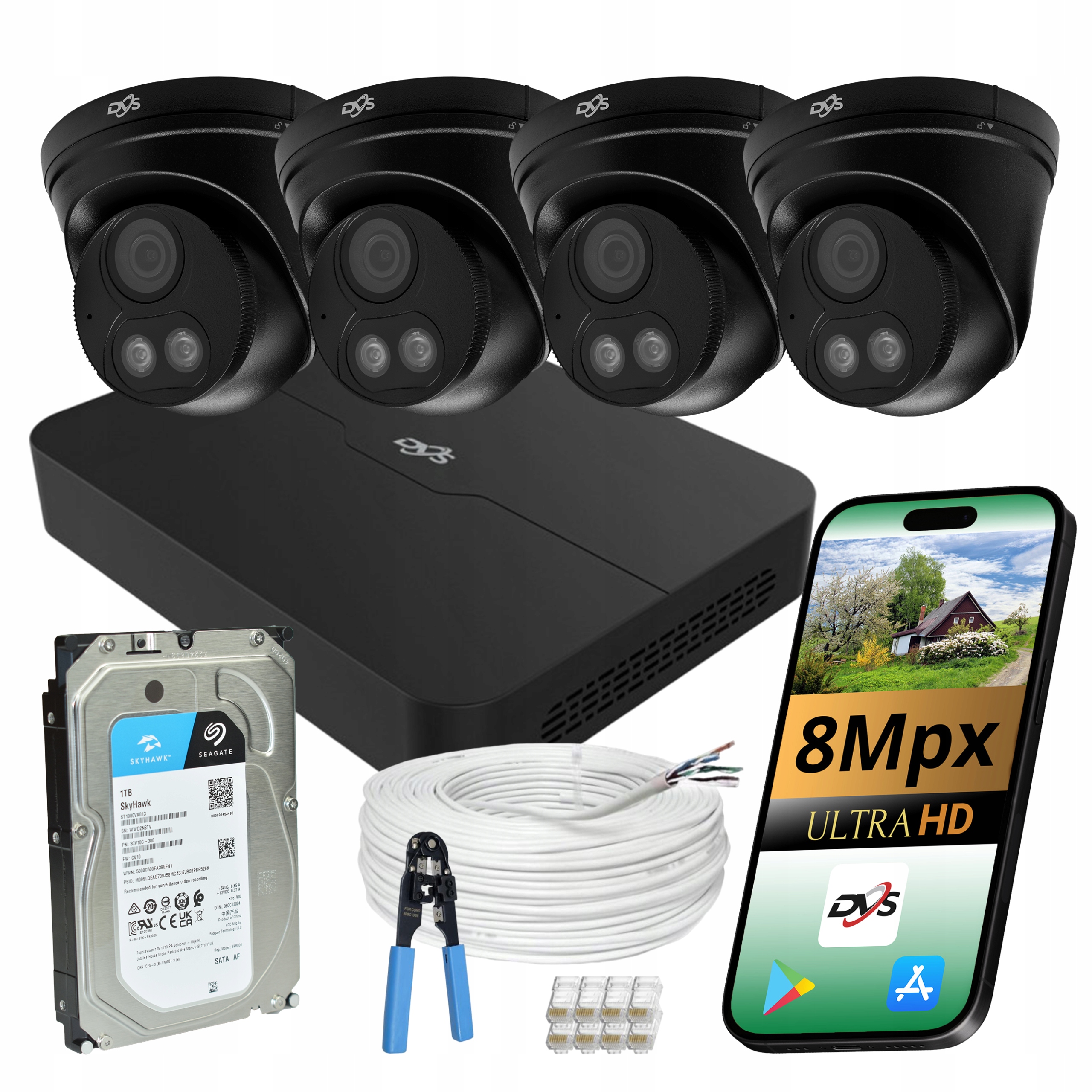 Kompletní Monitorování Ip Poe 4 Kopulové Kamery Černá Nahrávačka P2P Disk