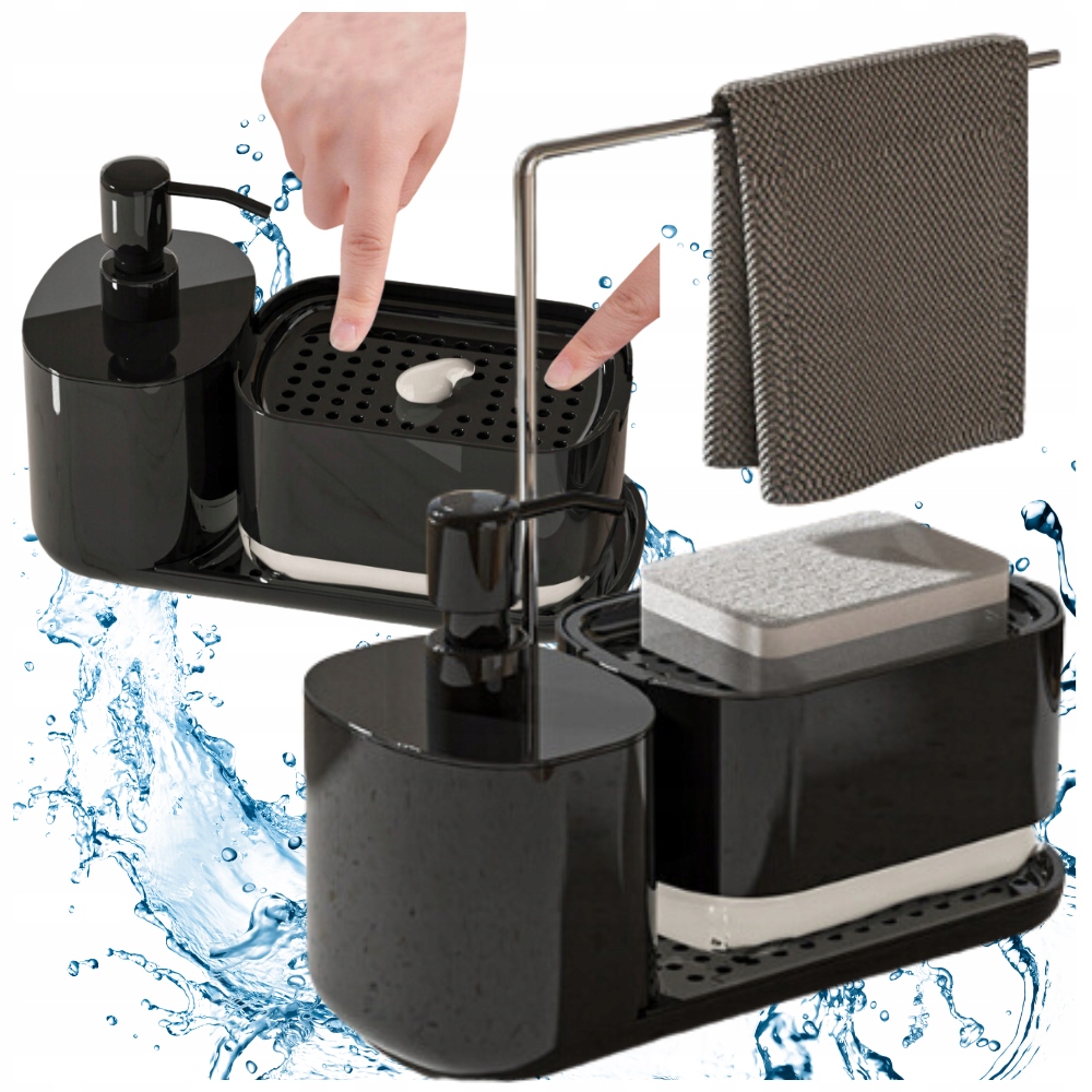 DOZOWNIK DO PŁYNU do kuchni do naczyń mydła ORGANIZER CZARNY z pompką