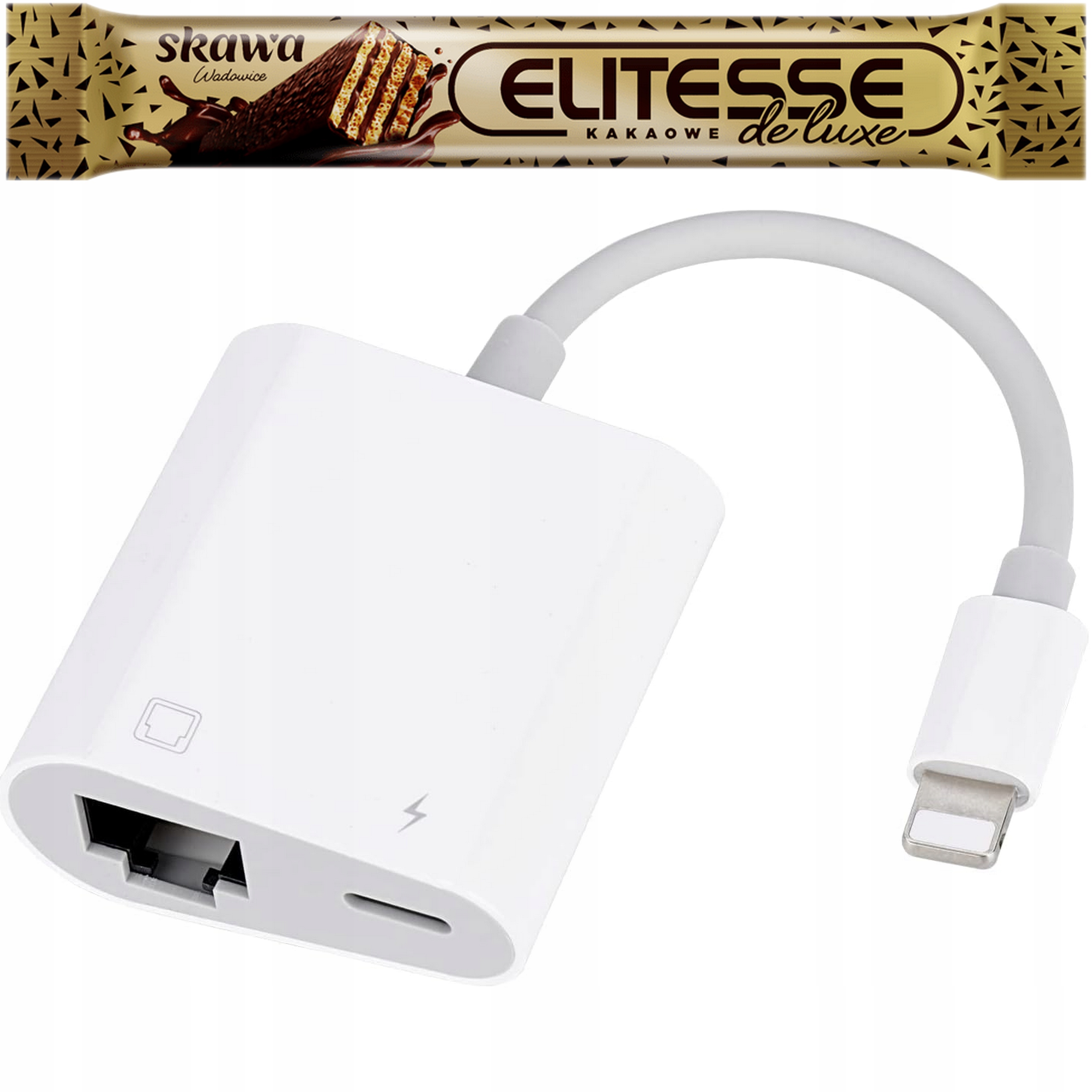 Adapter dla iPhone Lightning do Ethernet 100 Mbps iOS 15 biały + SKAWA WAFLE ELITESSE DE LUX 20G