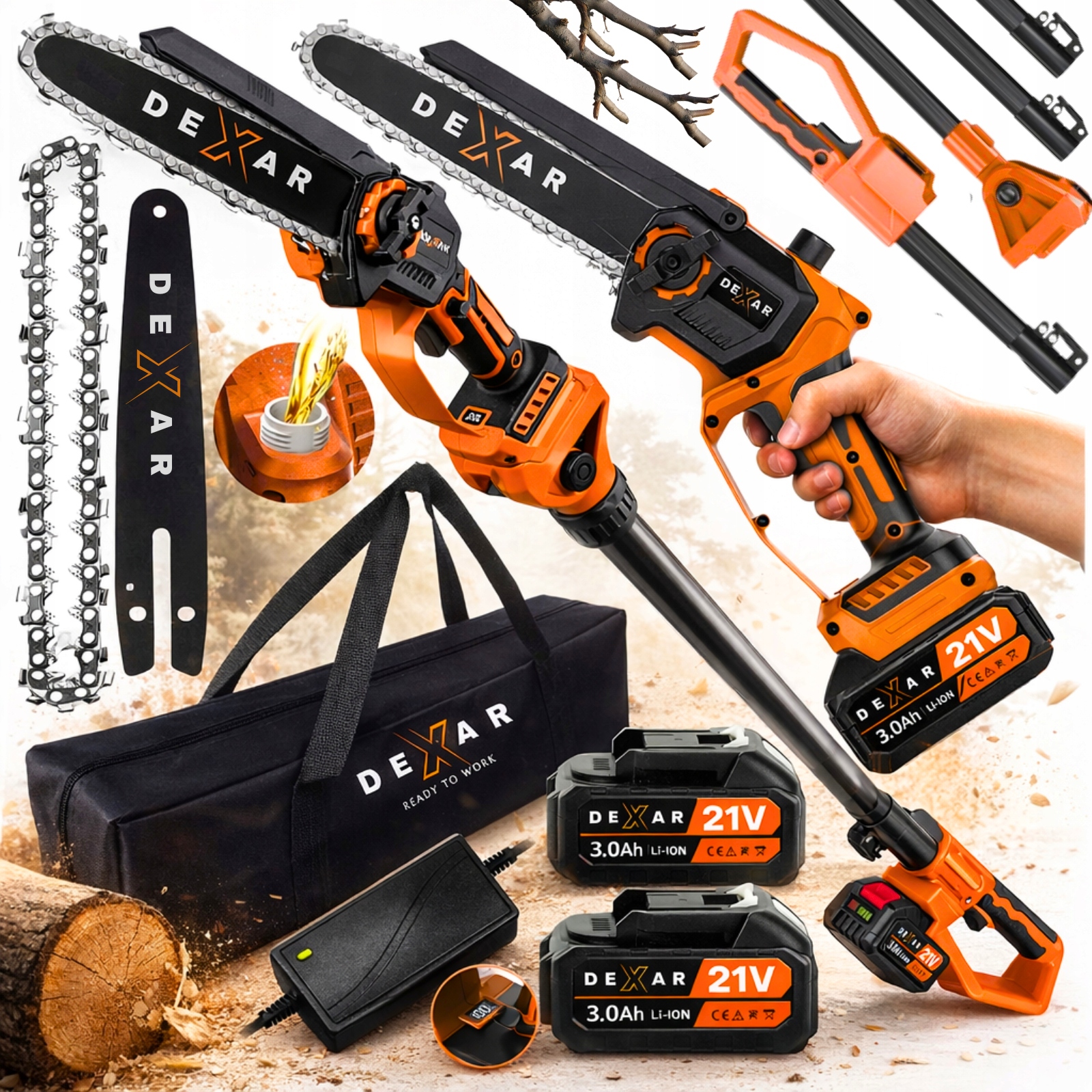 2w1 Piła Łańcuchowa Akumulatorowa Na Wysięgniku Elektryczna Gałęzi Mocna