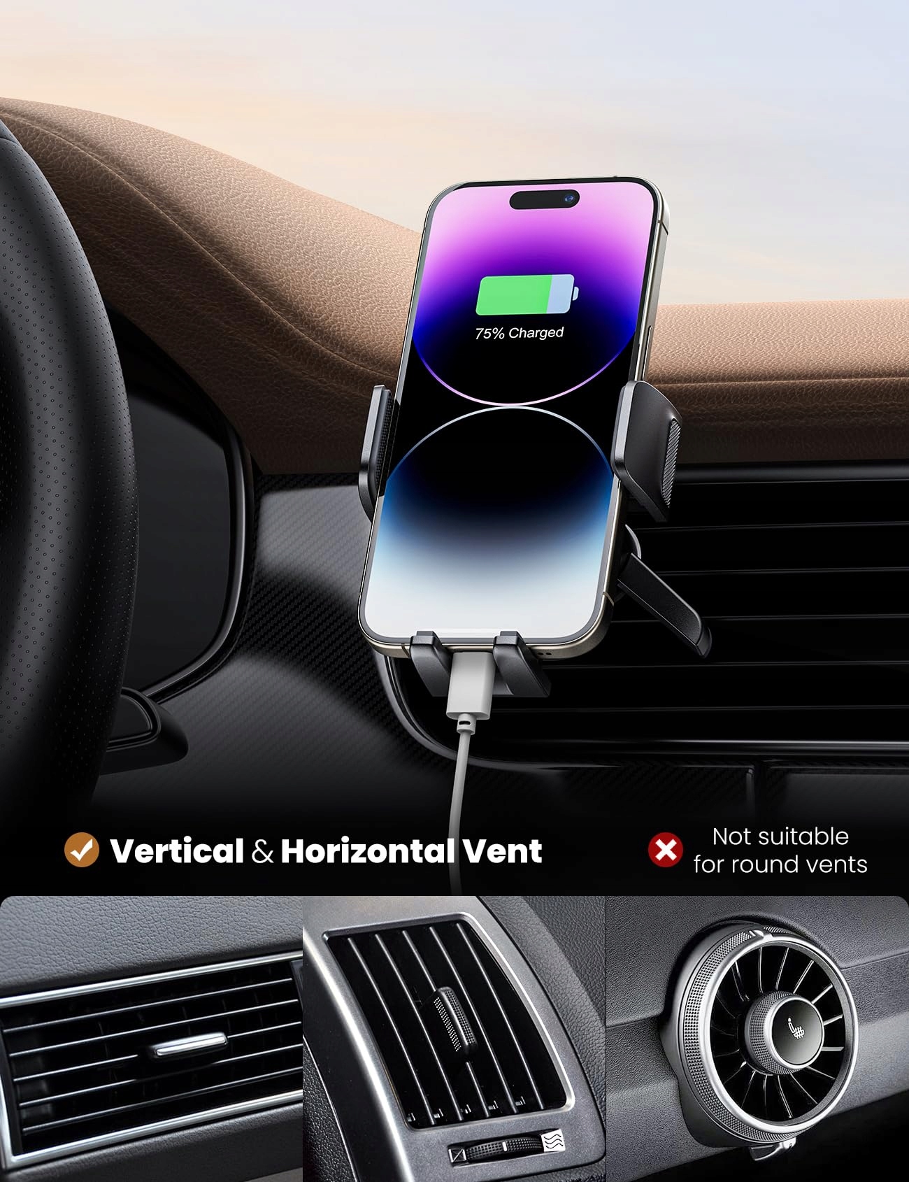 ANXRE Uchwyt Samochodowy Wentylacja 360° Do iPhone Android Smartfonów — miniatura 4