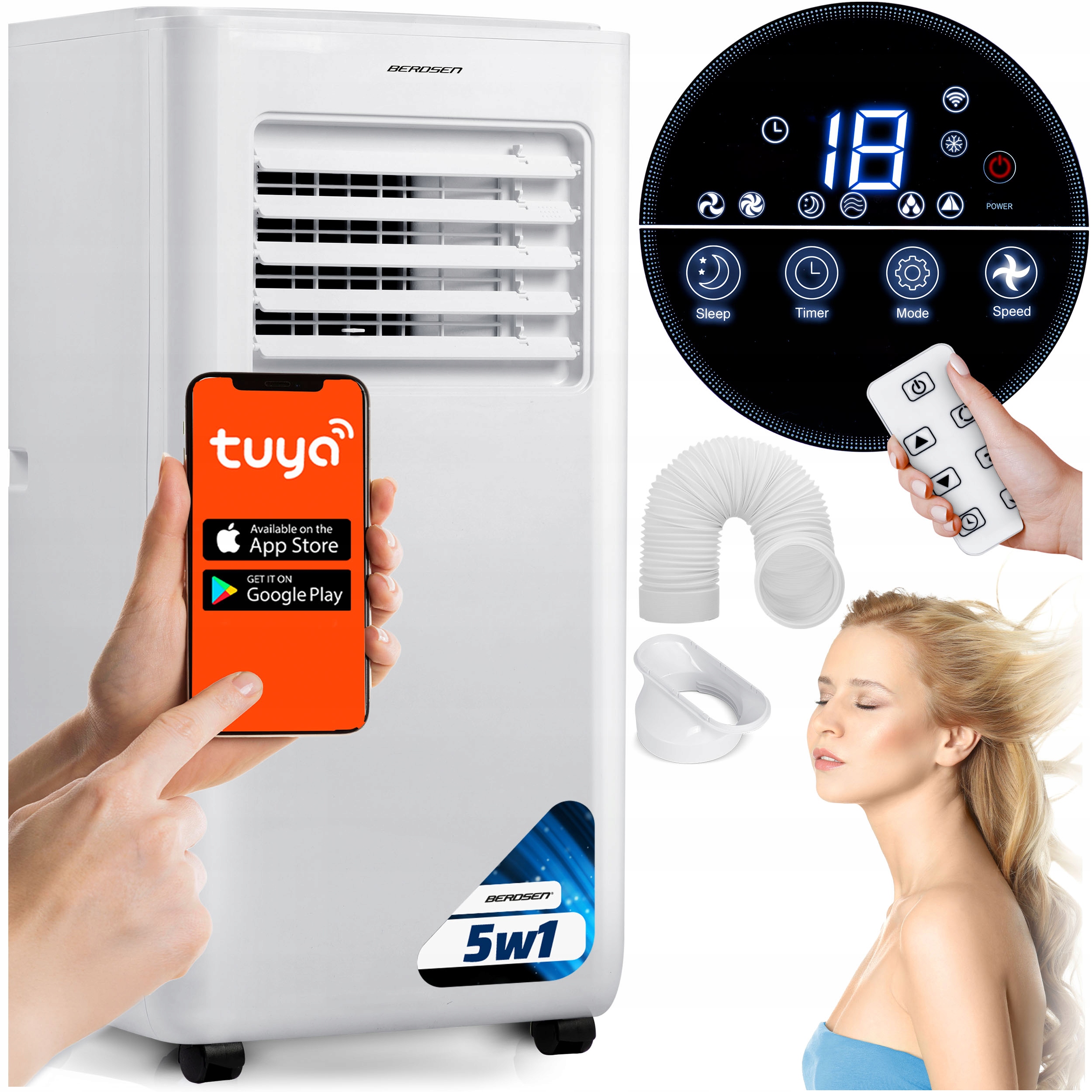 Klimatyzator Przenośny Cichy 2,9kW WiFi Osuszacz 40m2 26l BD-580 Tuya Smart