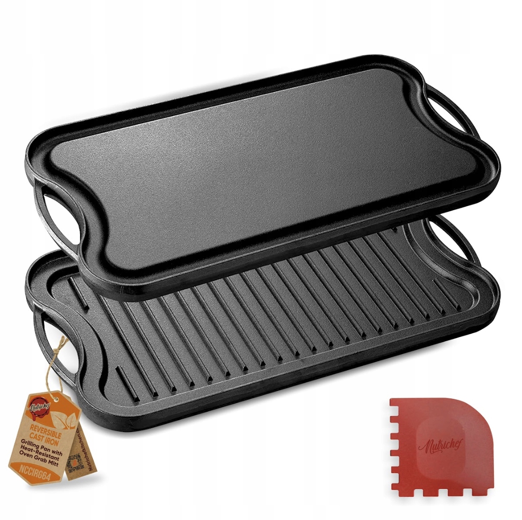 Patelnia Grillowa Nutrichef Żeliwna Dwustronna Grill Mocna