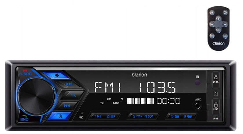 Autorádio Clarion P17 Bluetooth Aux MP3 Usb Color diaľkový mikrofón