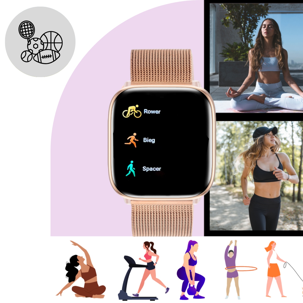 SMARTWATCH ZEGAREK DAMSKI POLSKIE MENU ROZMOWY POWIADOMIENIA PULS AMOLED Transmisja danych brak