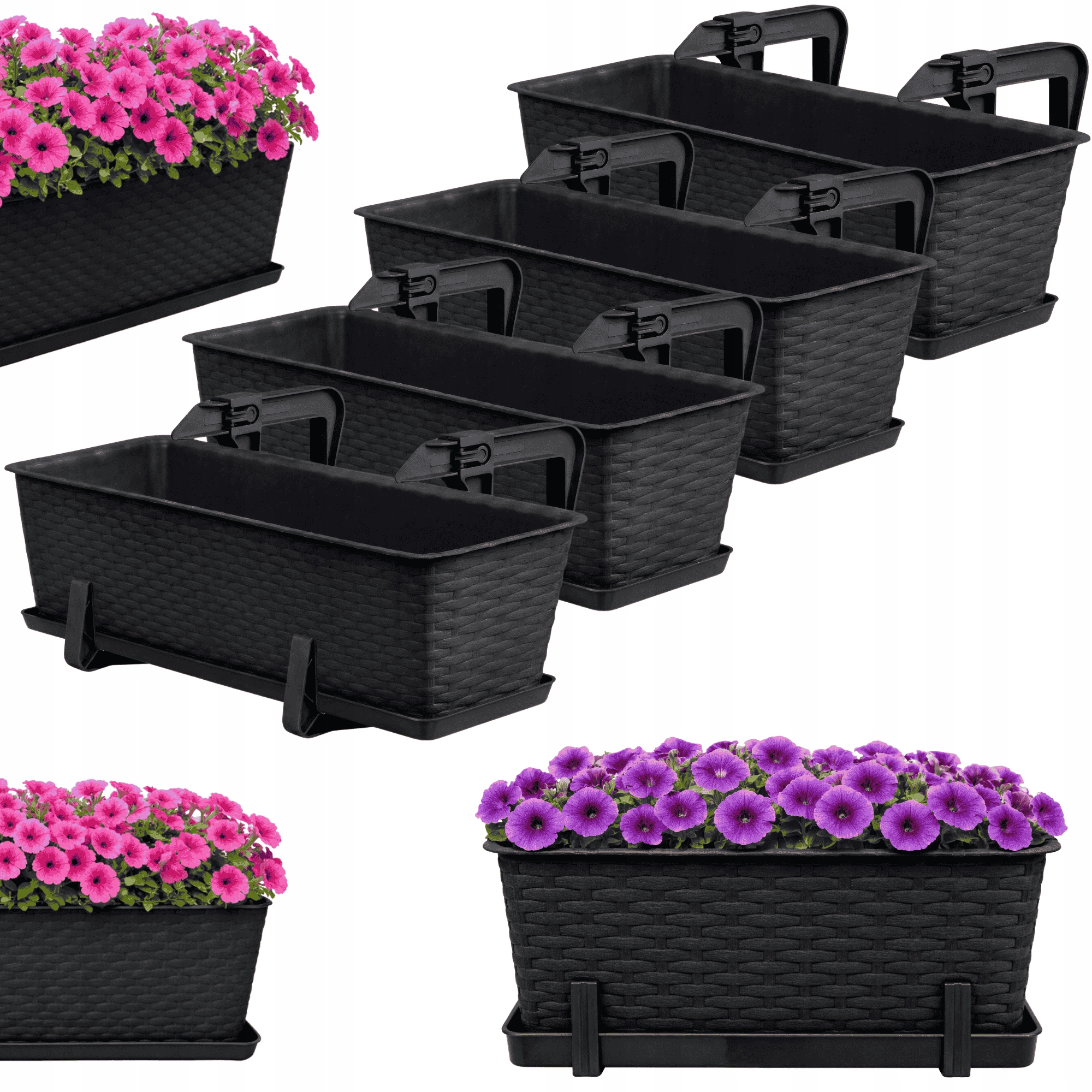 4 X Květináč Balkonový Truhlík 40 cm Držáky Antracit Sada+