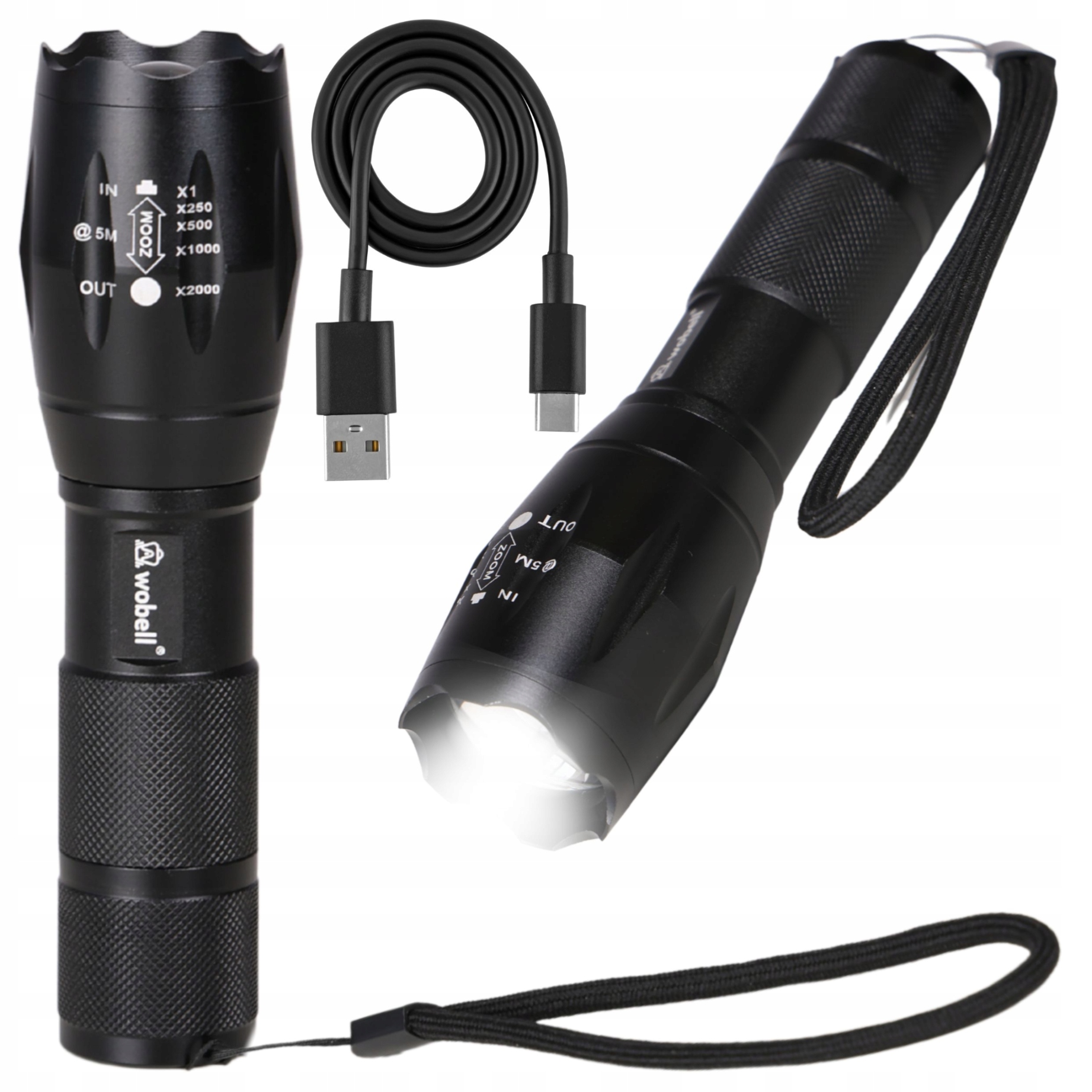 Latarka Taktyczna Led Cree XML-T6 Zoom Z Akumulator 5 Trybów Duży Zasięg