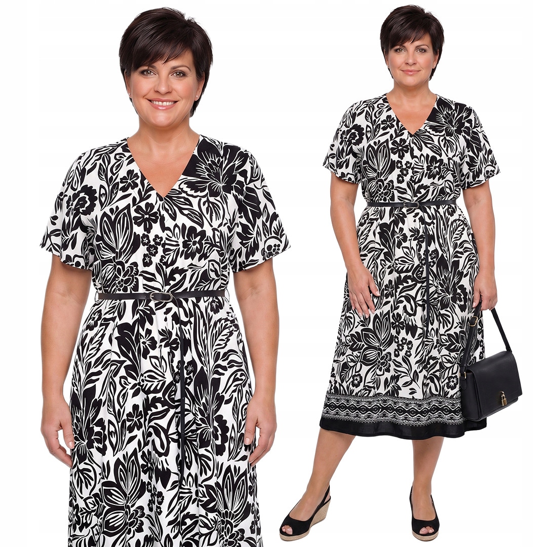 Černobílá šaty s páskem plus size velikost 58