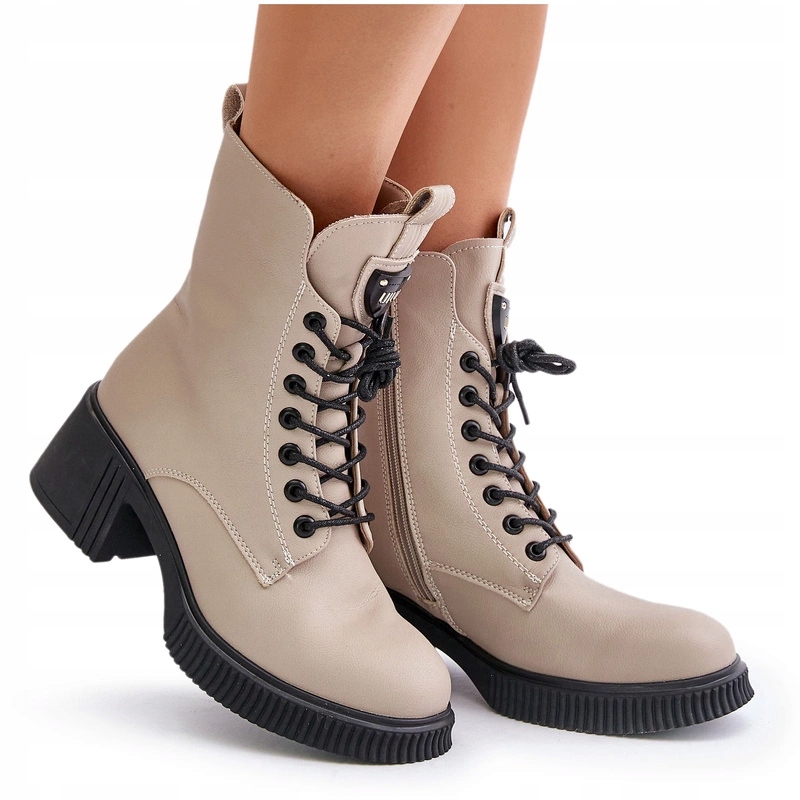 Dámské Kotníkové Boty Zateplené, Masivní Podpatek Kůže Vinceza 66671 Béžové 40