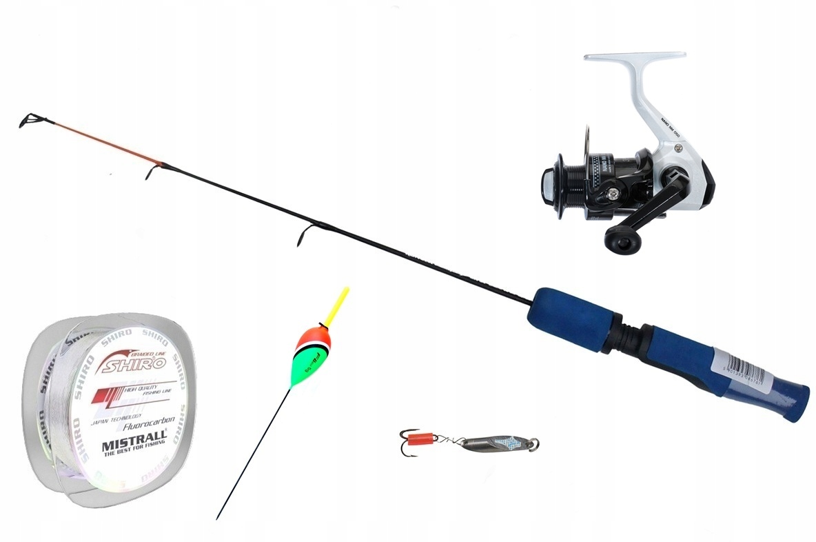 ZESTAW PODLODOWY 1 X WEDKA 1 X KOŁOWROTEK NA SPŁAWIK I BLYSTKI