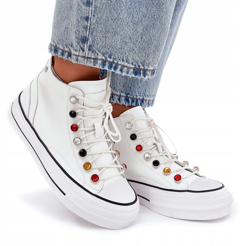 Trampki Wysokie Skóra Naturalna Platforma Goe RR2N4102 Białe 40