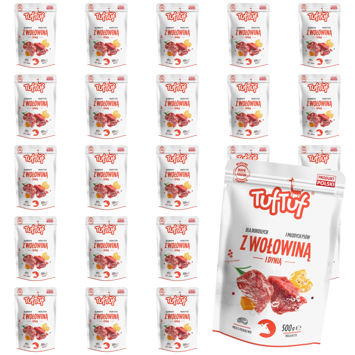 Levně Vlhké Krmivo Pro Psa TufTuf Sáček Mleté Hovězí Dýně 24x500G