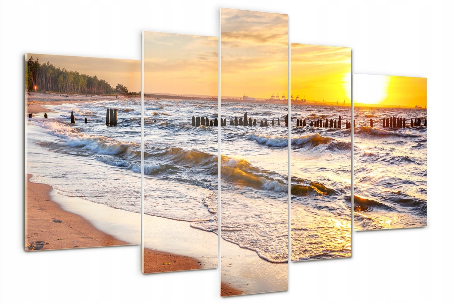 Obraz na skle triptych Západ slunce pláž
