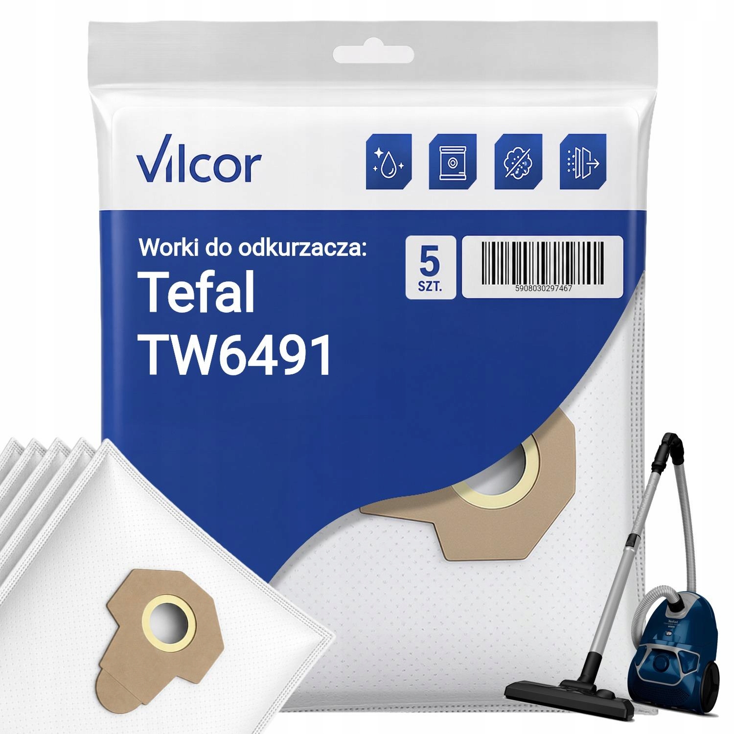 Worki Syntetyczne do Tefal TW6491 Odkurzacza, Bezalergiczne, Mikrowłókno