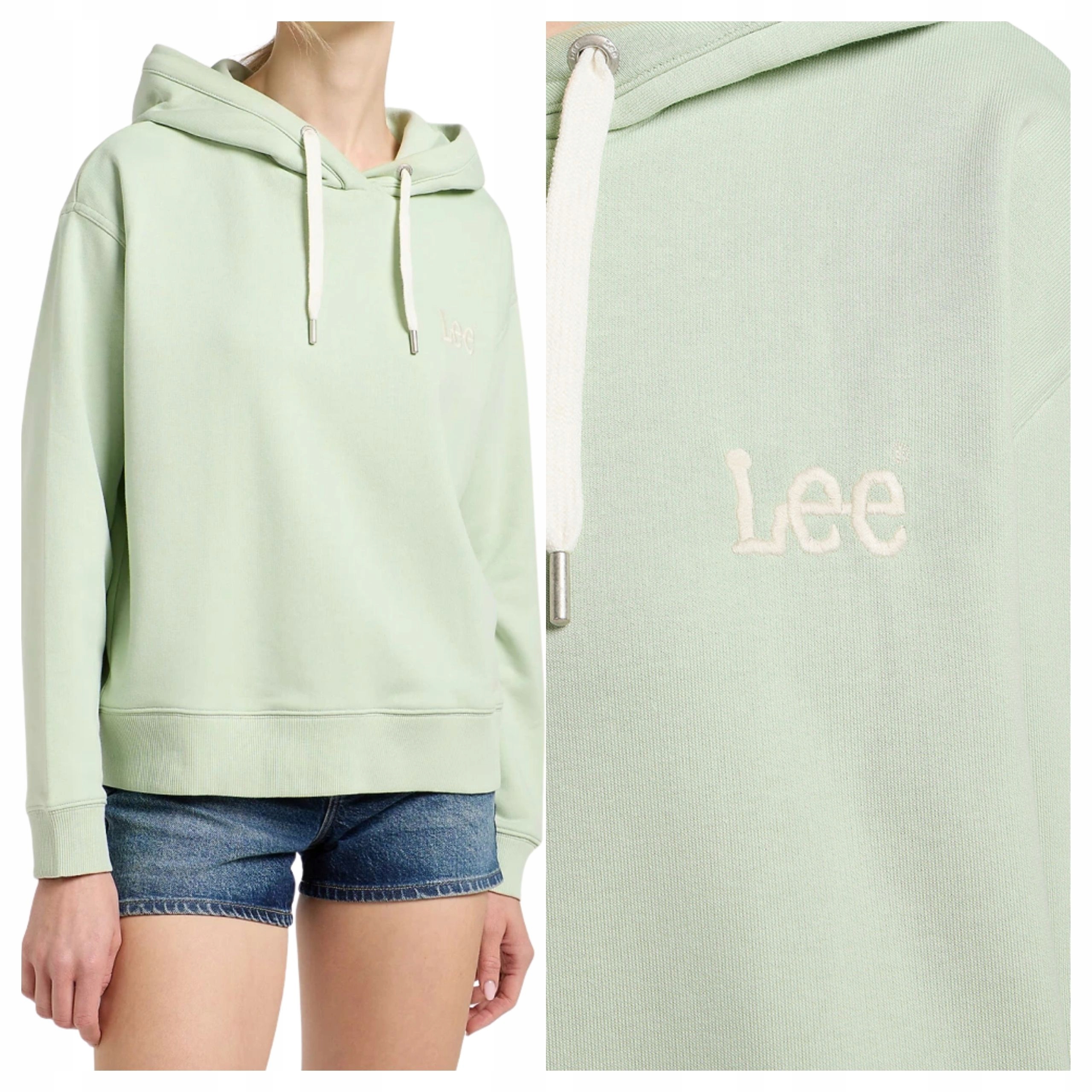 Mikina Lee Essential Hoodie Zelená S Kapucí Bavlněná S