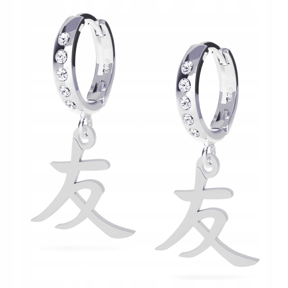 Kanji Japonské Znamení Přátelství Stříbrné náušnice pouta stříbro 925