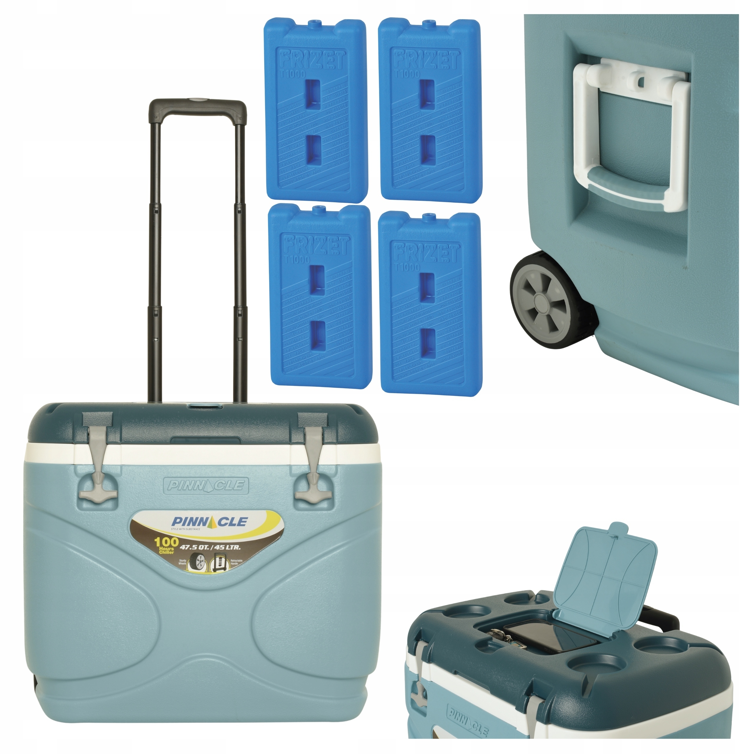 Pinnacle Turistická lednička TPX3012 45L s kolečky světle modrá 4 náplně 1000 ml