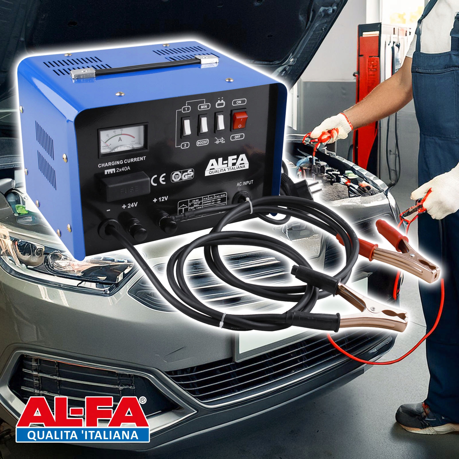 PROSTOWNIK Z ROZRUCHEM SAMOCHODOWY DO ŁADOWANIA AKUMULATORÓW12V/24V ROZRUCH Kod producenta Prostownik Hit na Zimę/Prezent