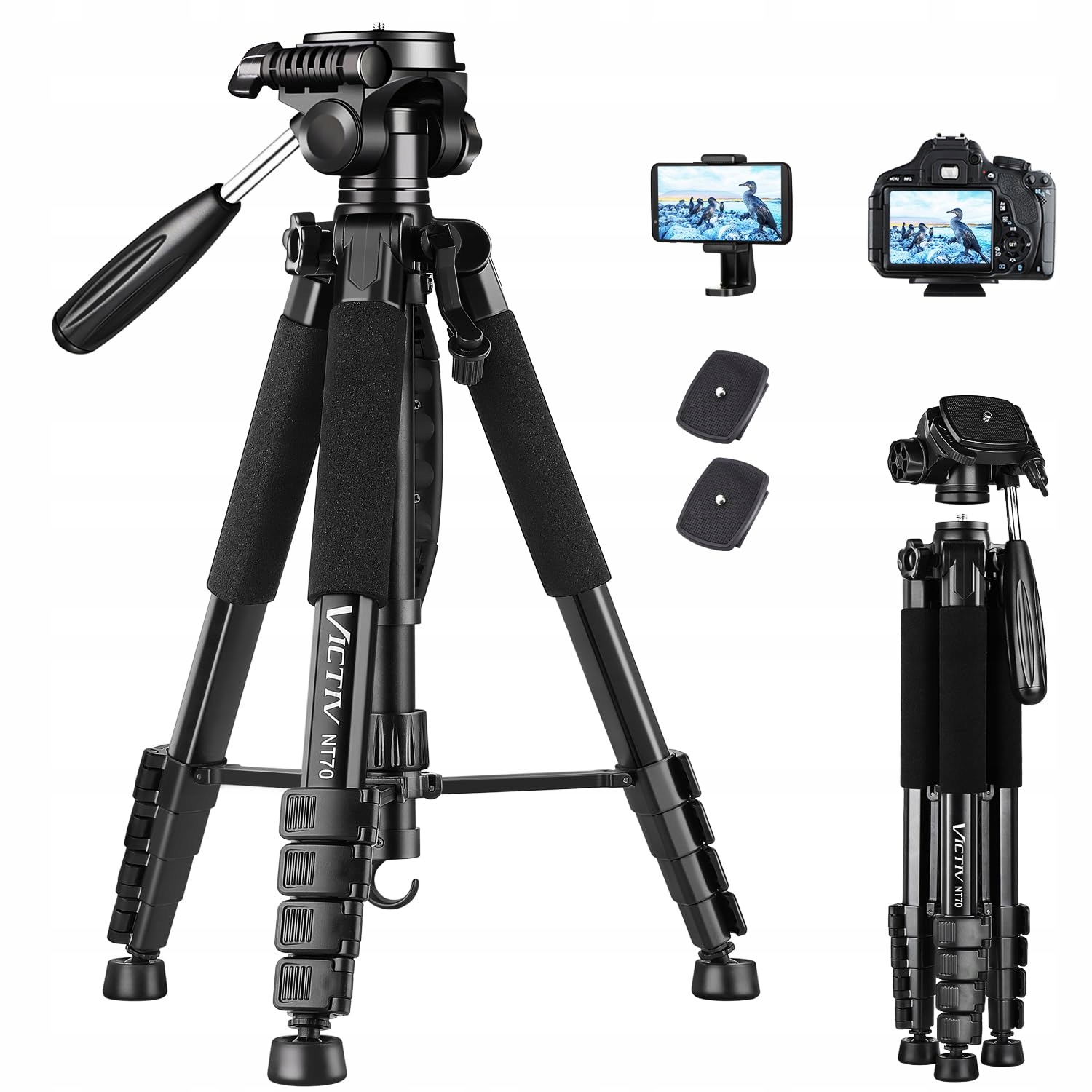 VICTIV Lekki Statyw Aluminiowy 52-185cm Do Aparatów DSLR i Smartfonów — miniatura 2