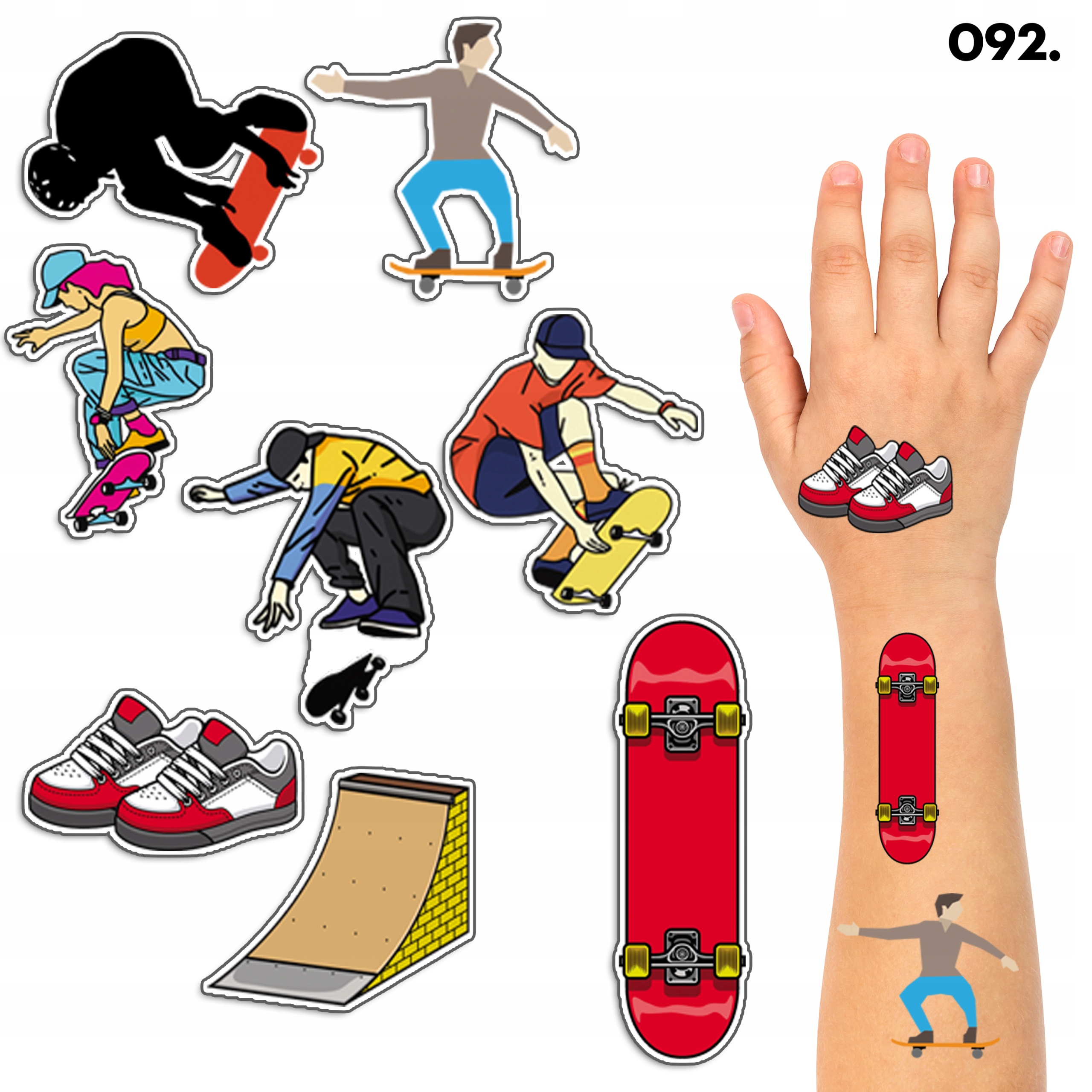 TATUAŻE ZMYWALNE DLA DZIECI TYMCZASOWE DESKOROLKA ROLKI - 8 EL. / 150 WZORÓ