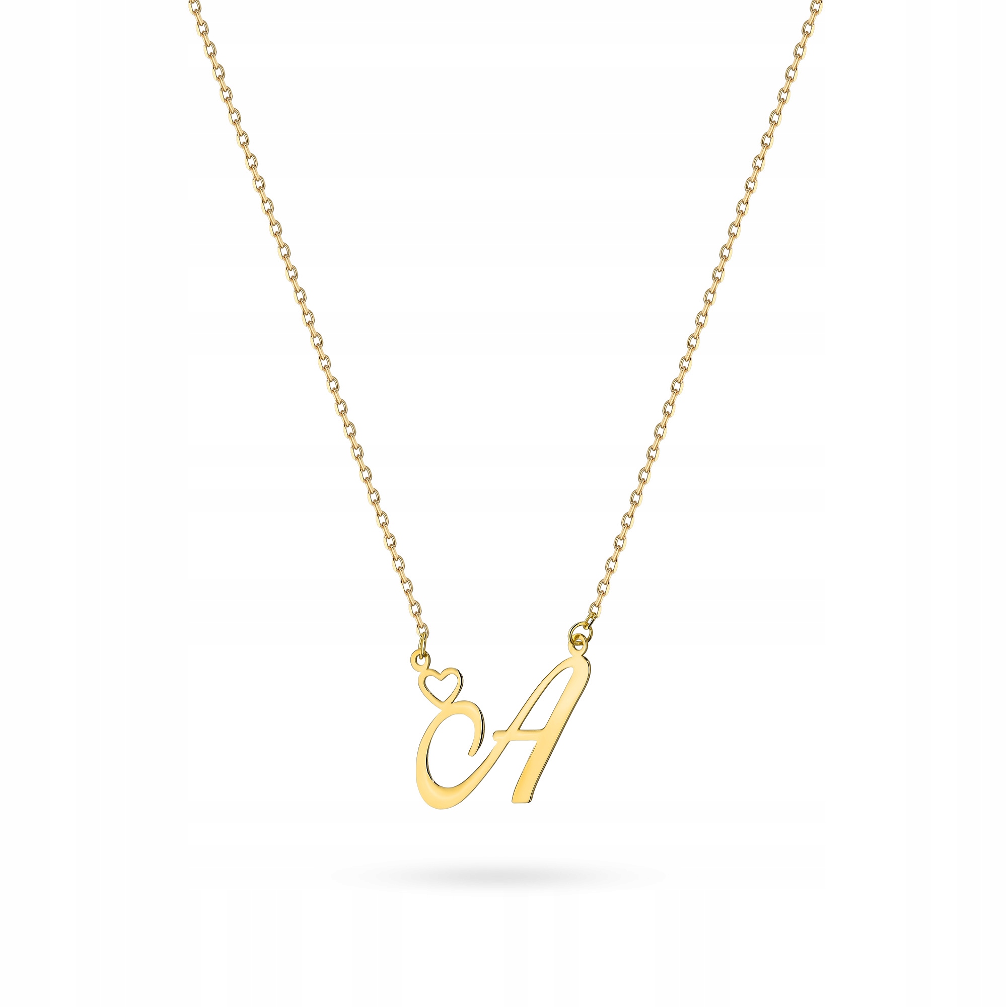 Złoty Naszyjnik 585 Celebrytka Serce i Literka A
