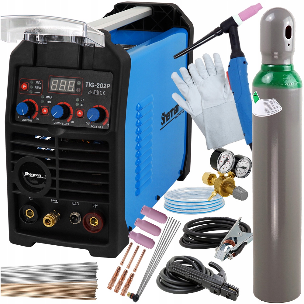 Spawarka inwertorowa MMA TIG 200 DC PULS zestaw