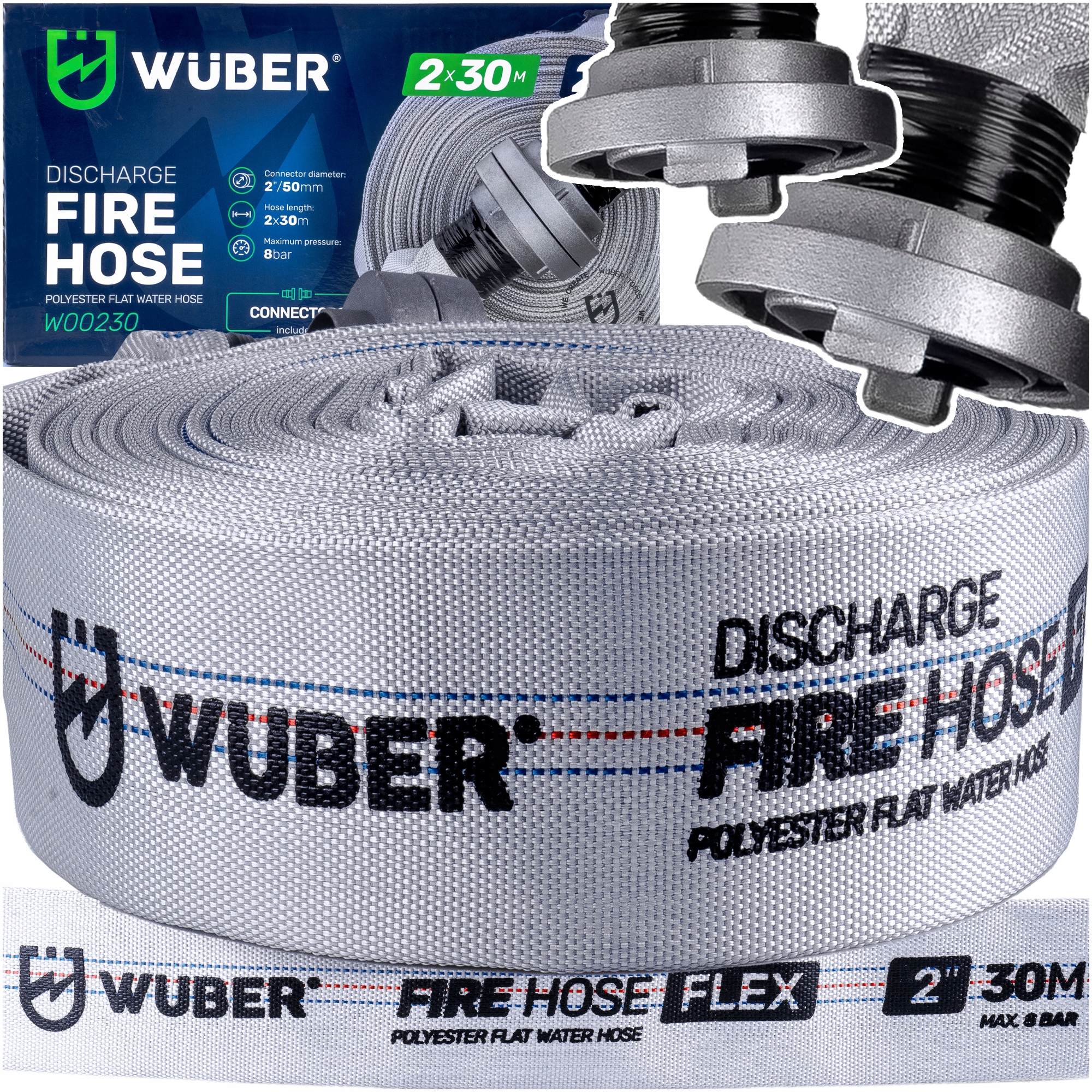 Wąż Strażacki Do Pompy Do Wody Szamba Biały Fast-fix Mocny Długi 2" 30M