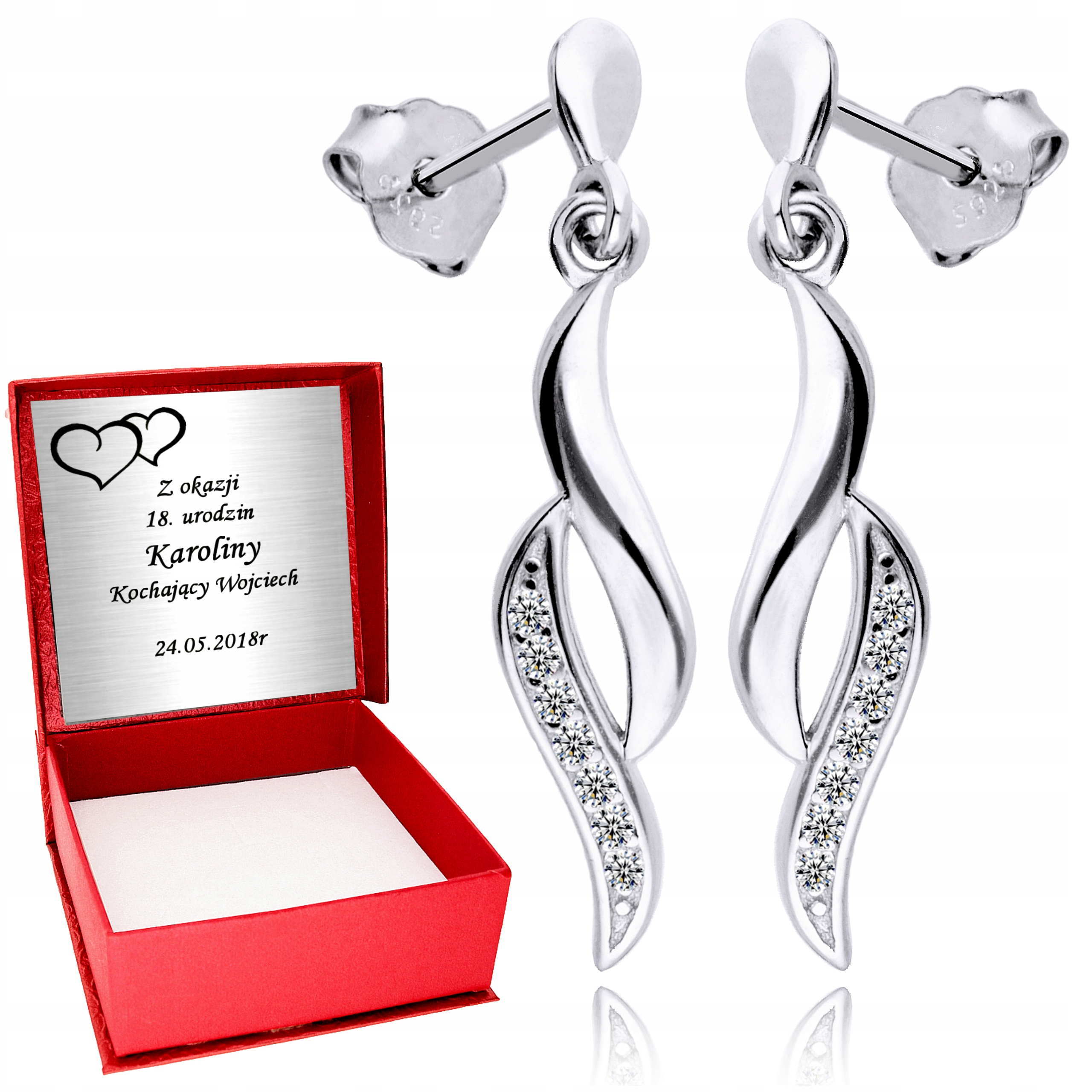 

Srebrne Kolczyki 925 Wiszące Dla Kobiety Grawer