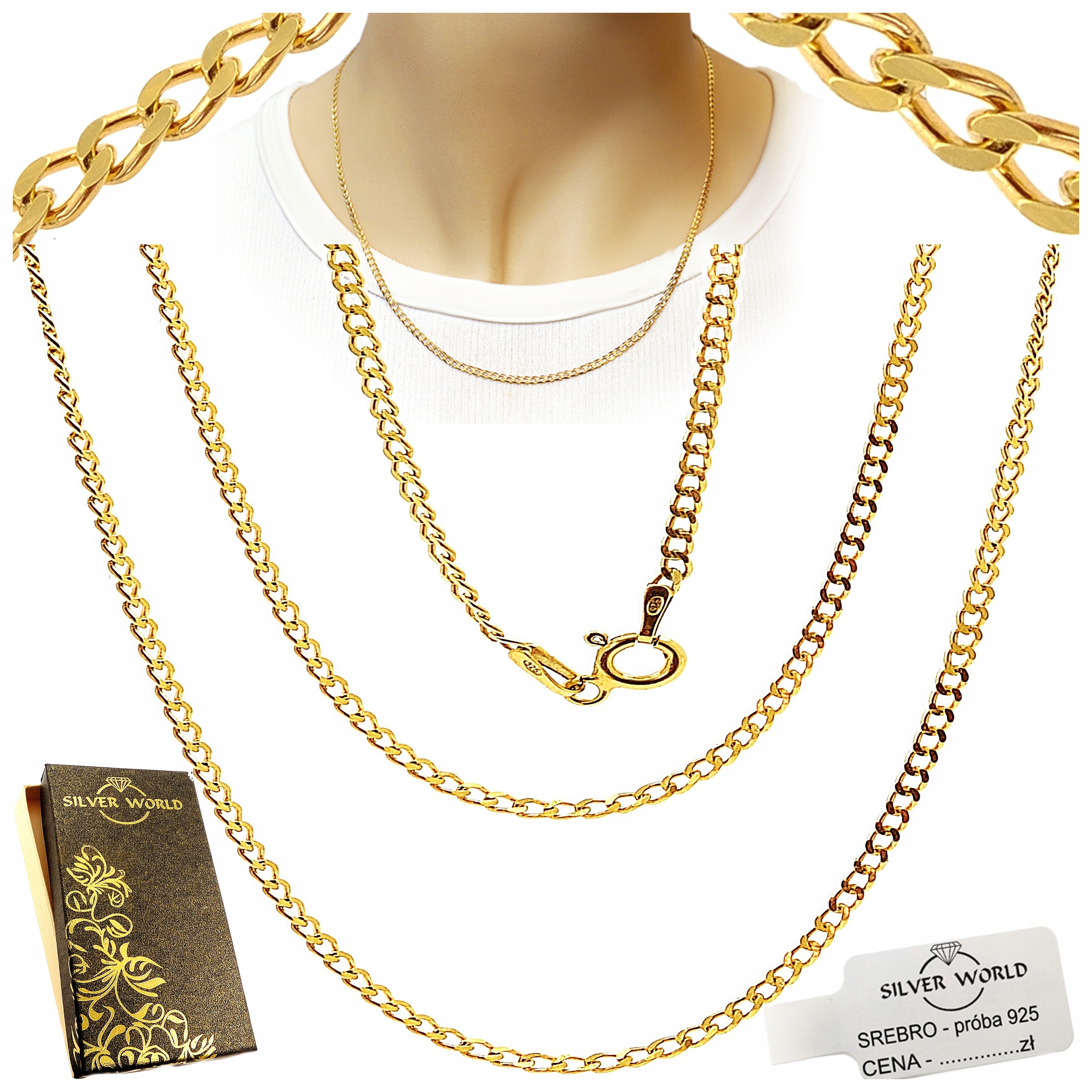 Řetízek Zlatý Dámský Stříbrný 60 cm Zlacený Náhrdelník Elegantní Jako Dárek