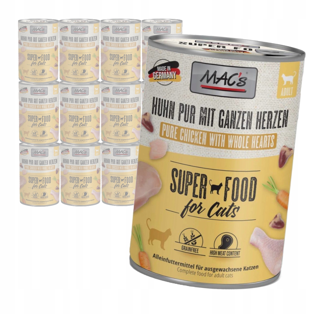 Levně MAC's Cat 12x400g Mokré Krmivo Pro Kočky Kuřecí srdce Drůbeží