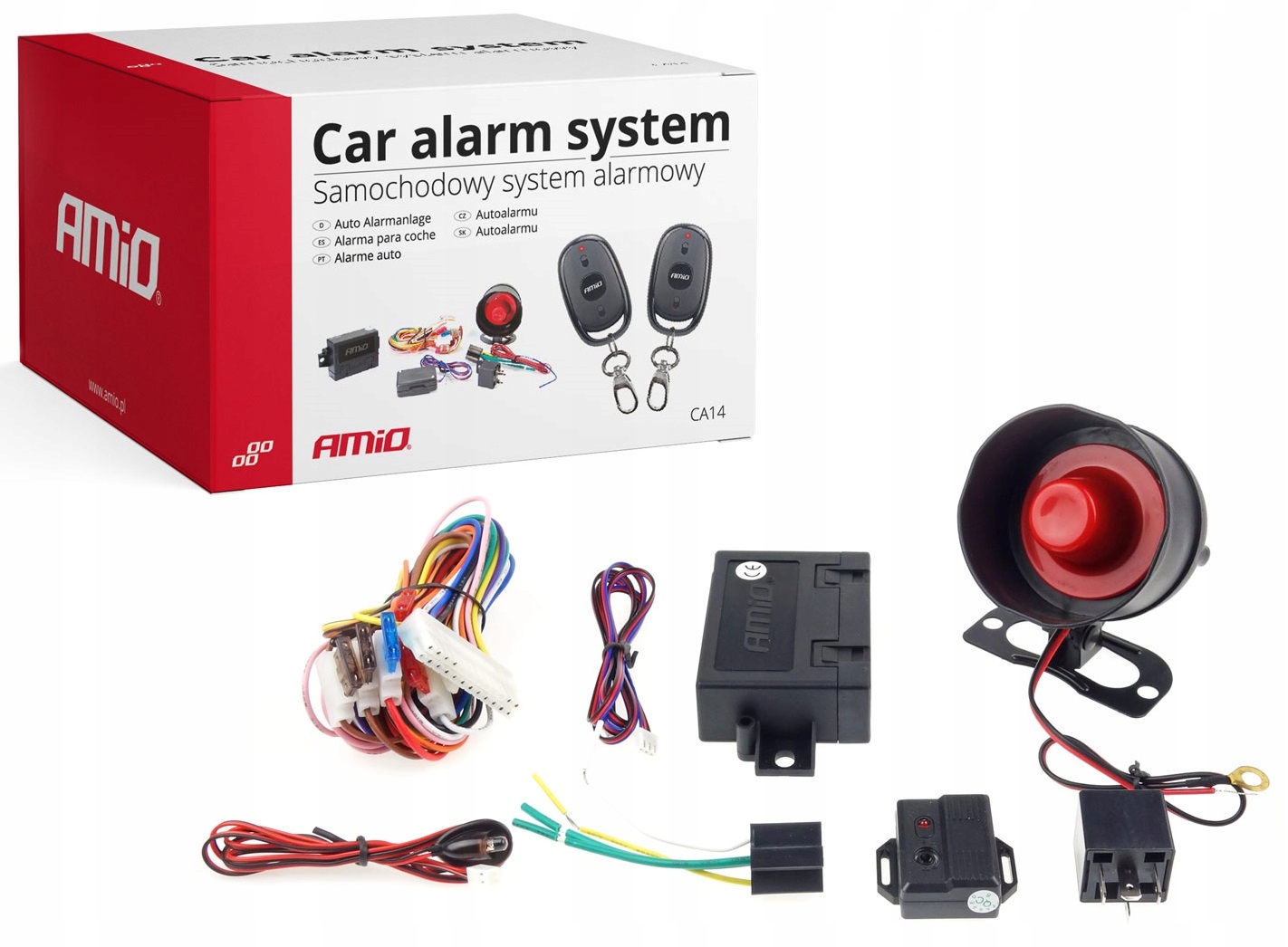 

Alarm samochodowy zestaw czujnik syrena pilot x2