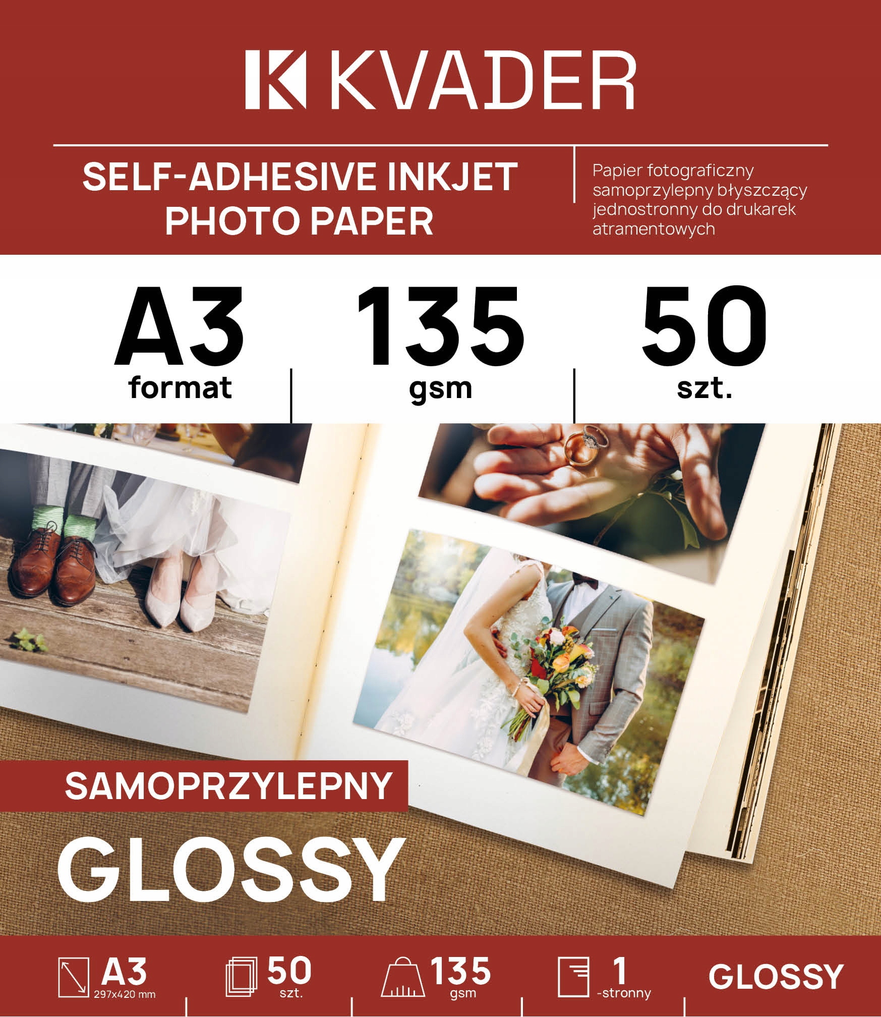 A3 Papier Samoprzylepny Foto Błyszczący 50 szt Do Drukarki Atramentowej