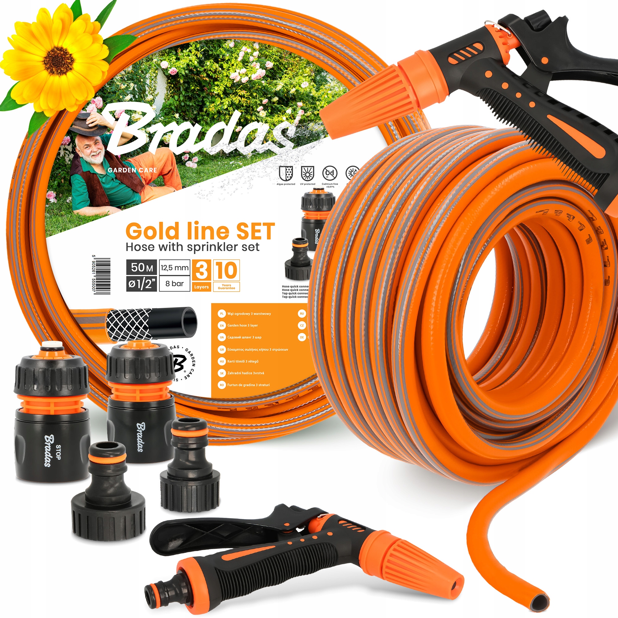 Záhradná Hadica 1/2 Vody Zvinovací zavlažovač 50 m Šlauf Šlauch 3-VRSTVOVÝ Yo