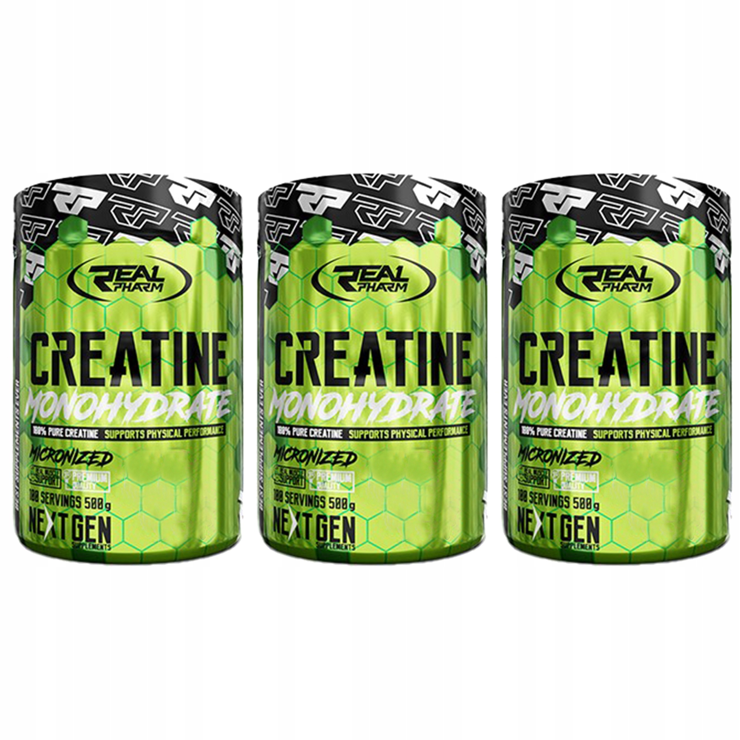 3x Creatine Monohydrate 500g Real Pharm Kreatin Síla Masa Svaly Atp 100
