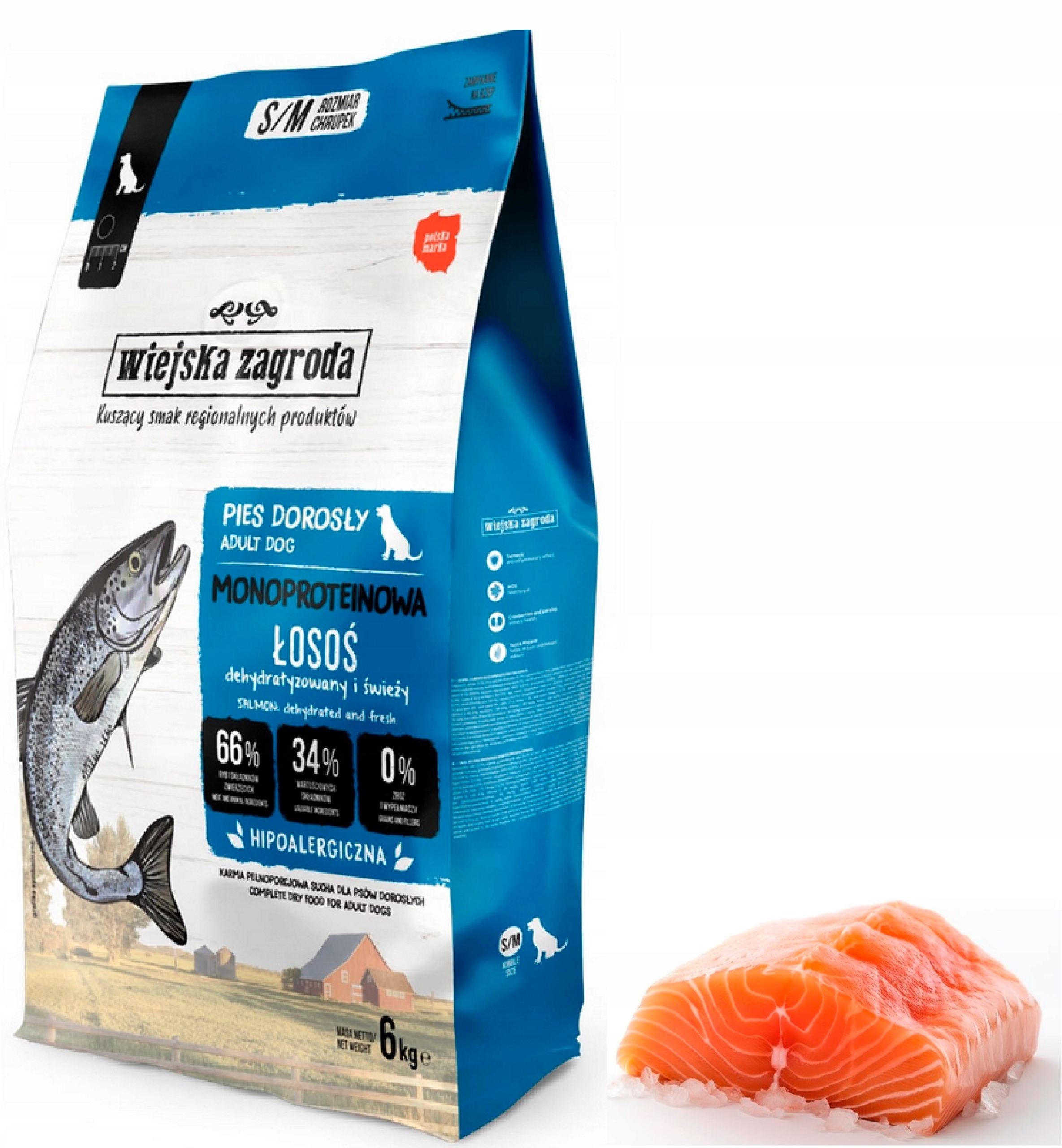 Wiejska Zagroda sucha karma Monobiałkowa małe i średnie rasy Łosoś 6kg S/m