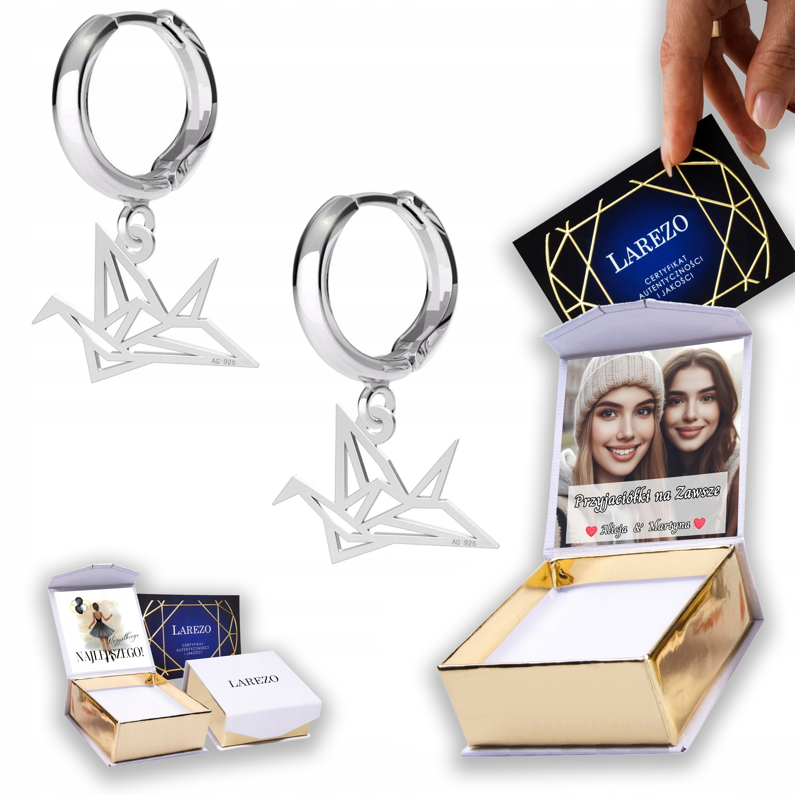 Stříbrné Náušnice 925 Pták Origami Ažurové Ptáci Ptáčci Bird Print