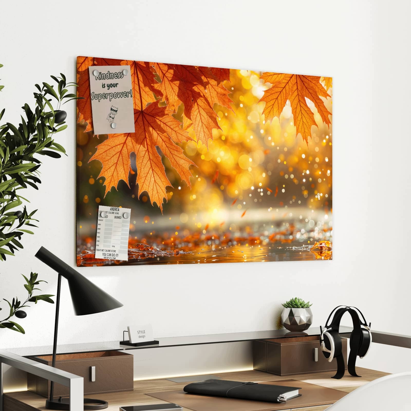 Magnetická tabule Jemné Podzimní listy 90 × 60 cm