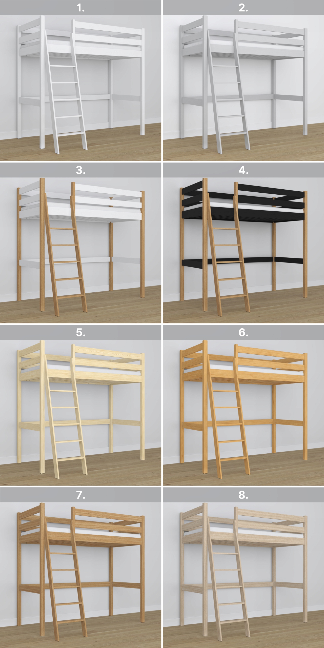 Łóżko na antresoli N03 biało sosnowe 80x200 Wysokość mebla 195 cm