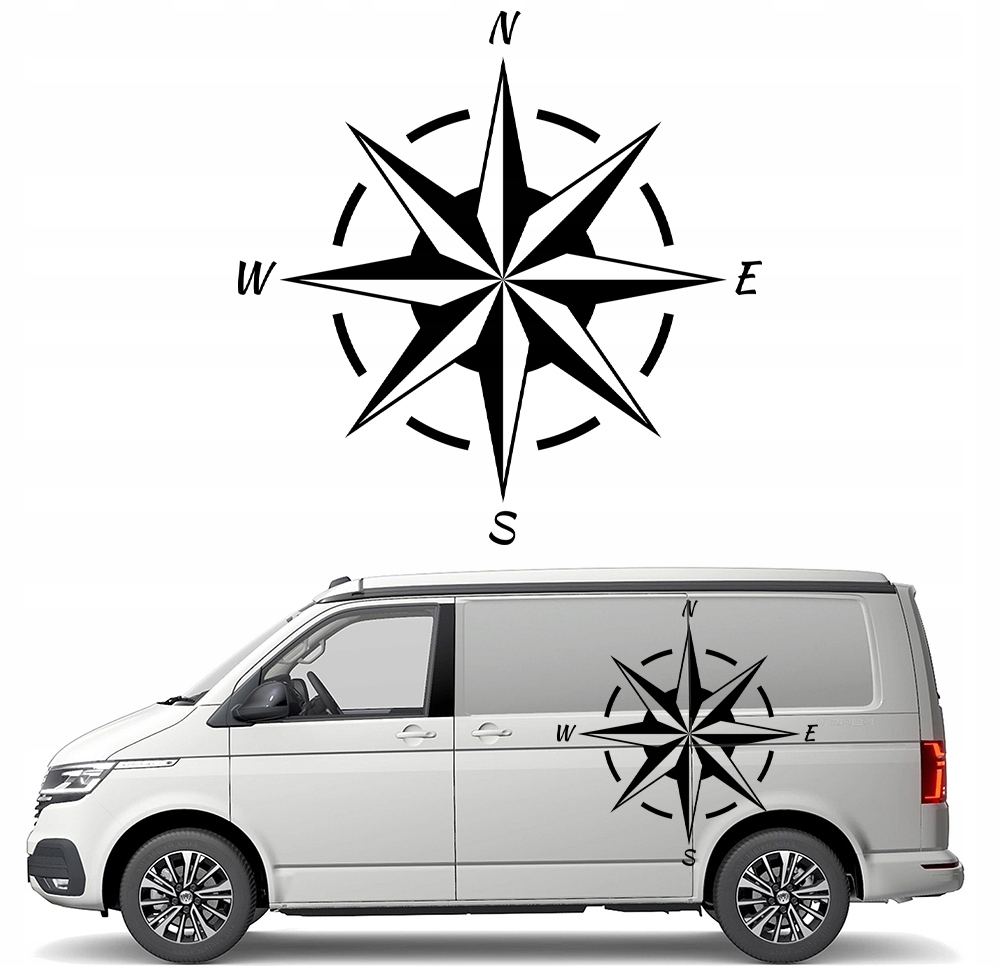 Samolepka Grafika na karavan Růže Větrů Kompas 90x92