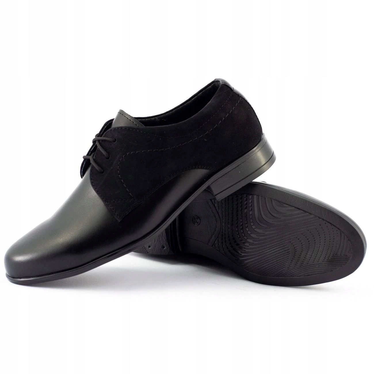 Półbuty komunijne chłopięce skóra J1 czarny połaczenie skóra nubuk 35 Płeć chłopcy