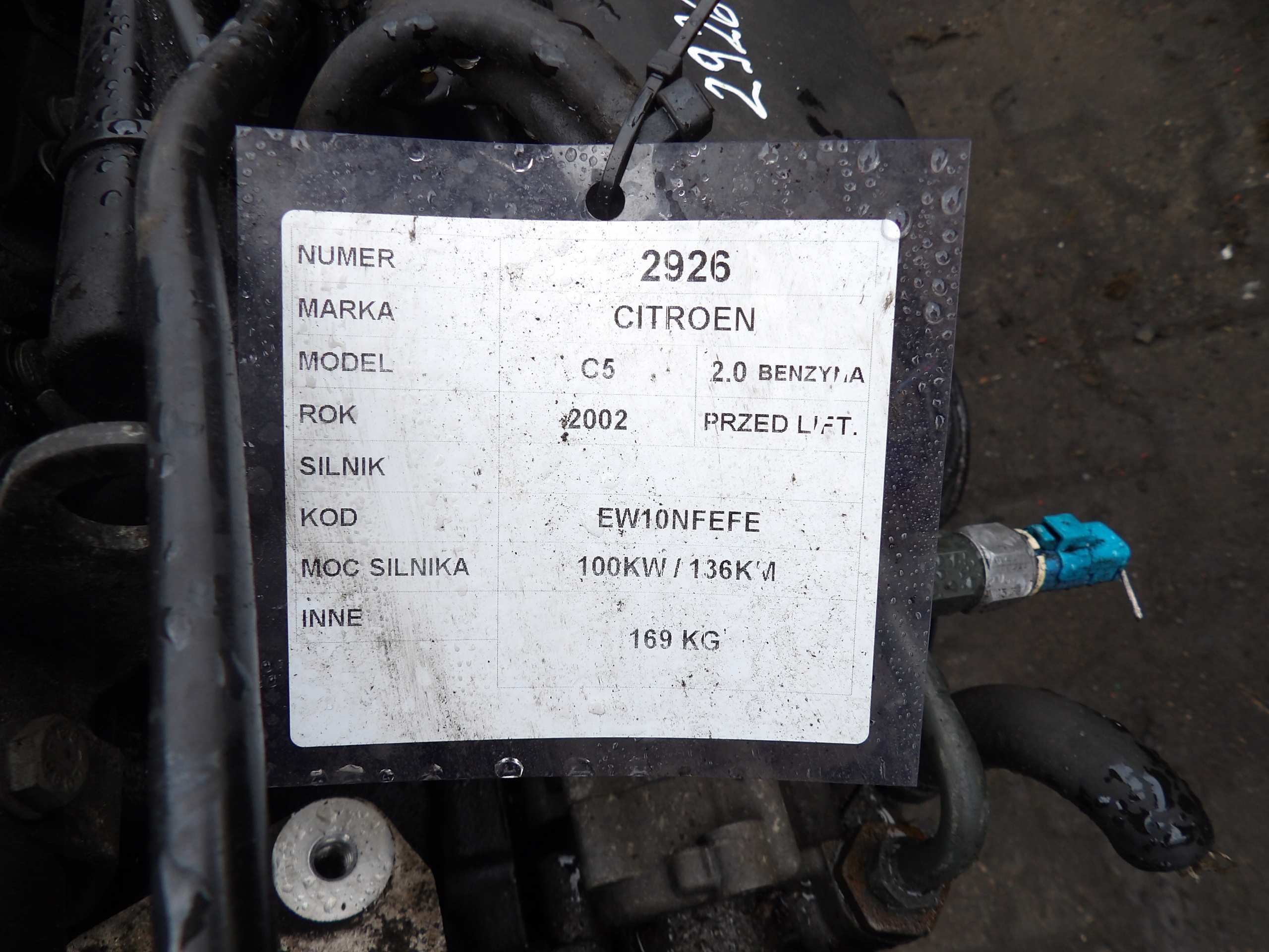 Citroen C5 2,0B 100KW 136KM engine EW10NFEFE