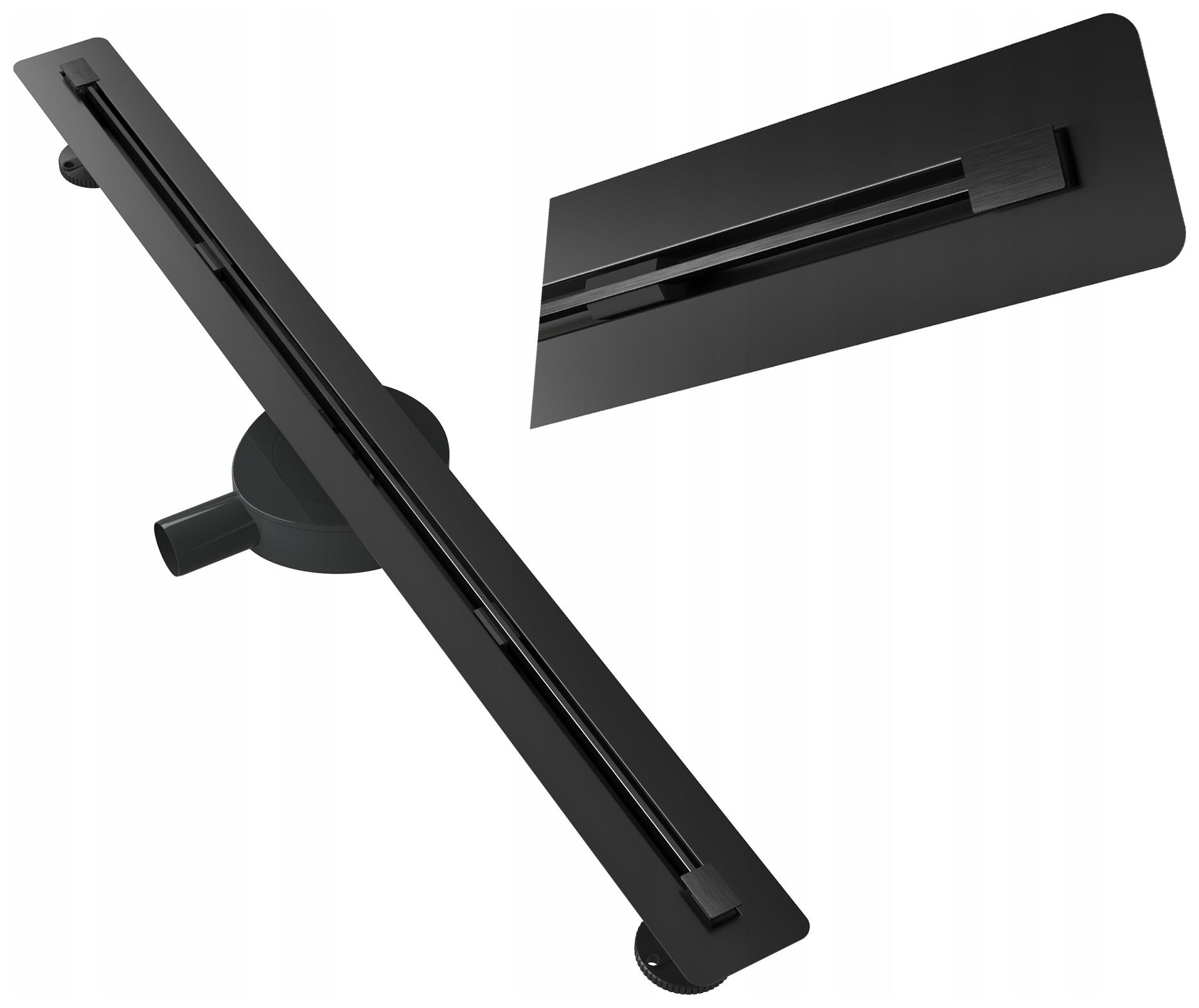 Liniový Odtok Pod Obklad 90 cm Oceľový Sifón Sprchový Kút Sprchová Vanička Luno Čierny